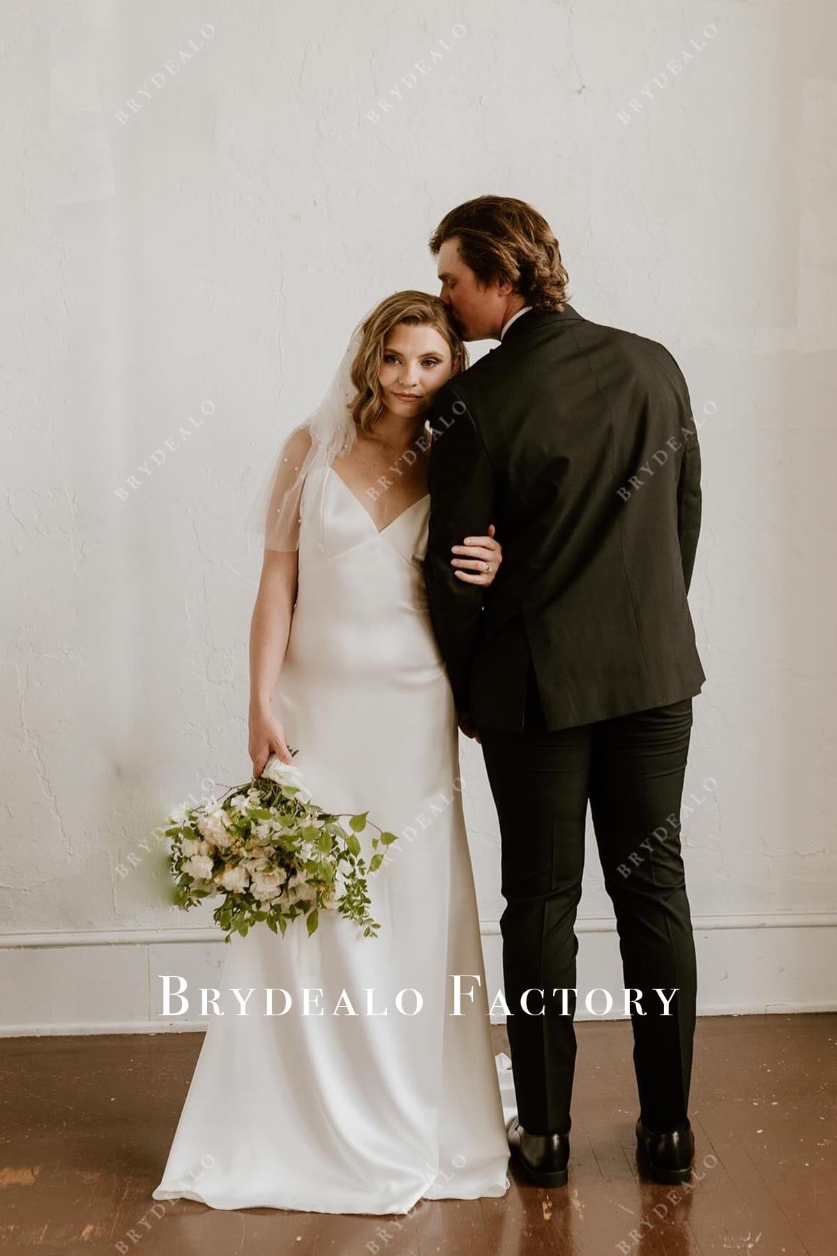 crepe v neck wedding dress