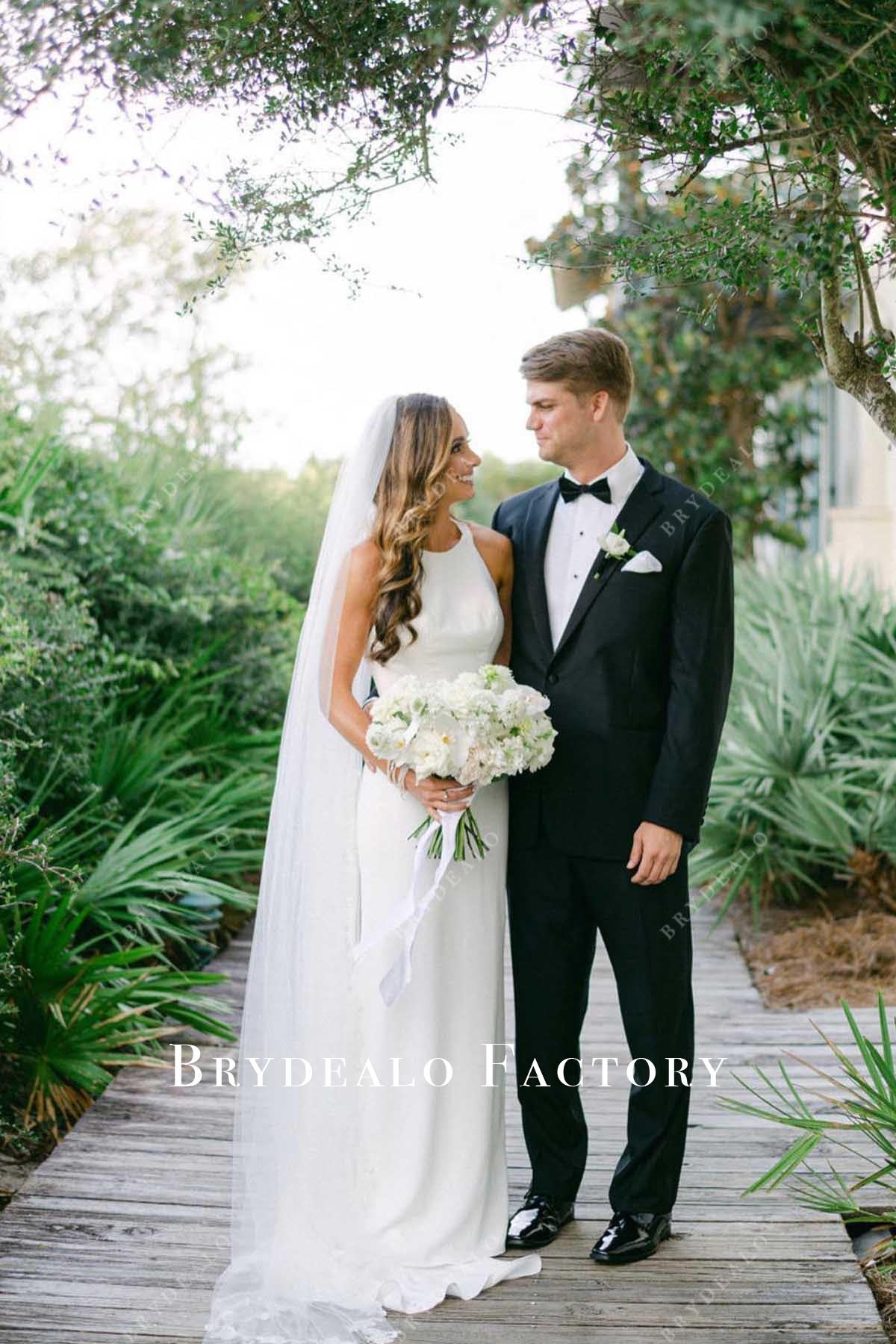 crew neck wedding dress