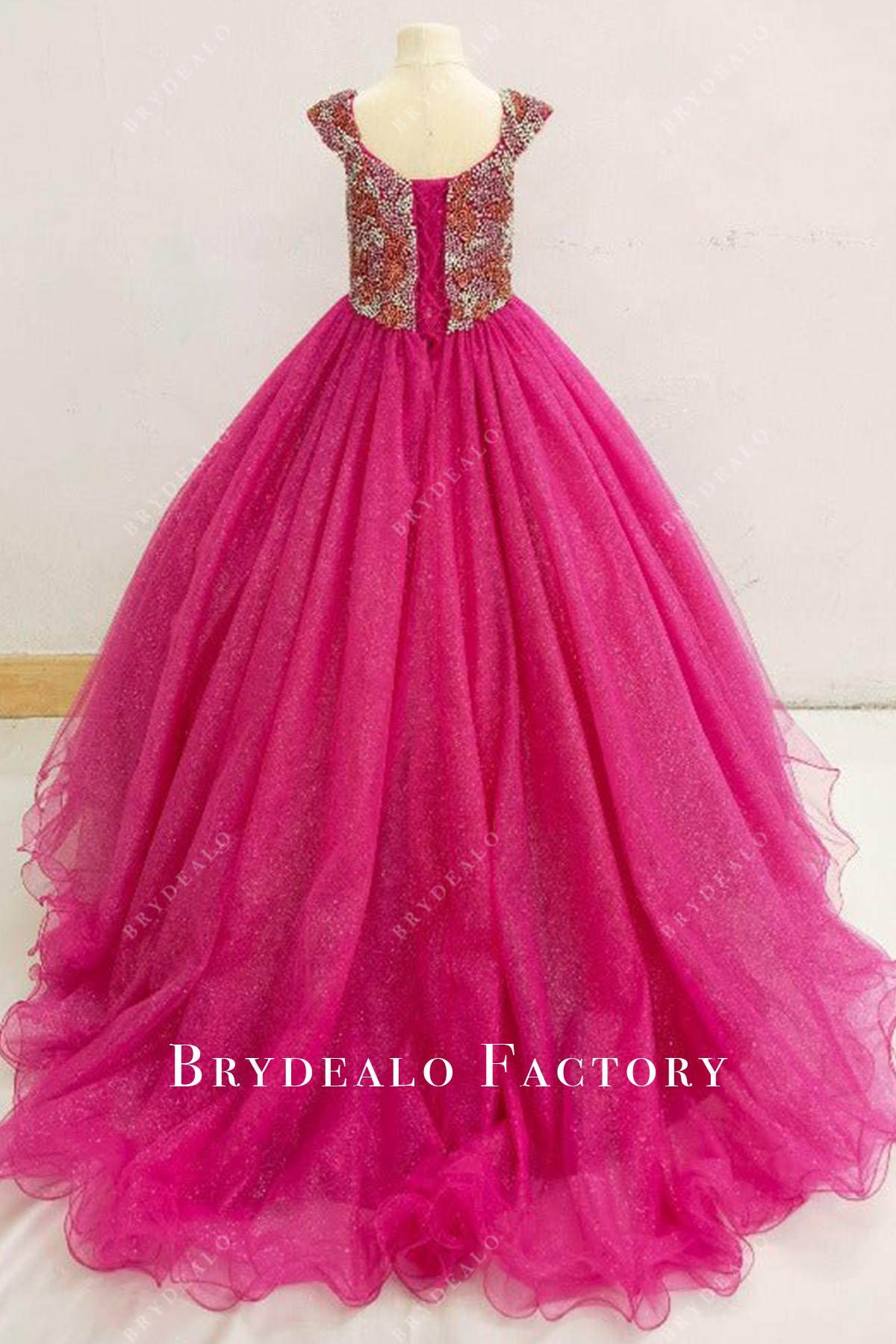 crystal fuchsia sweep train pageant dress
