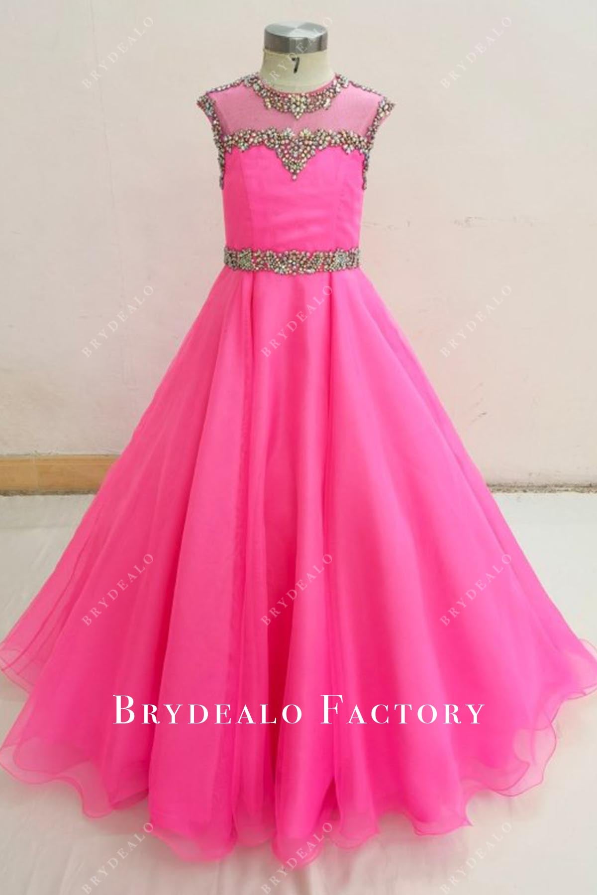 crystal hot pink a line pageant dress