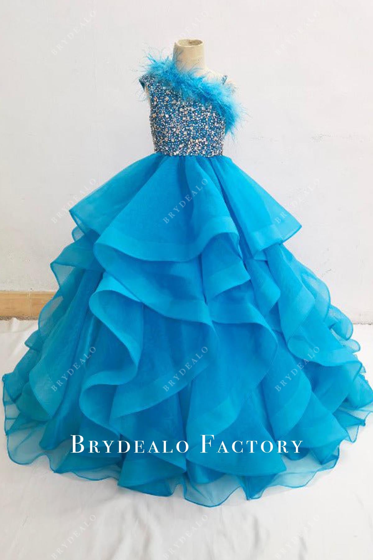 crystals asymmetric neckline pageant dress
