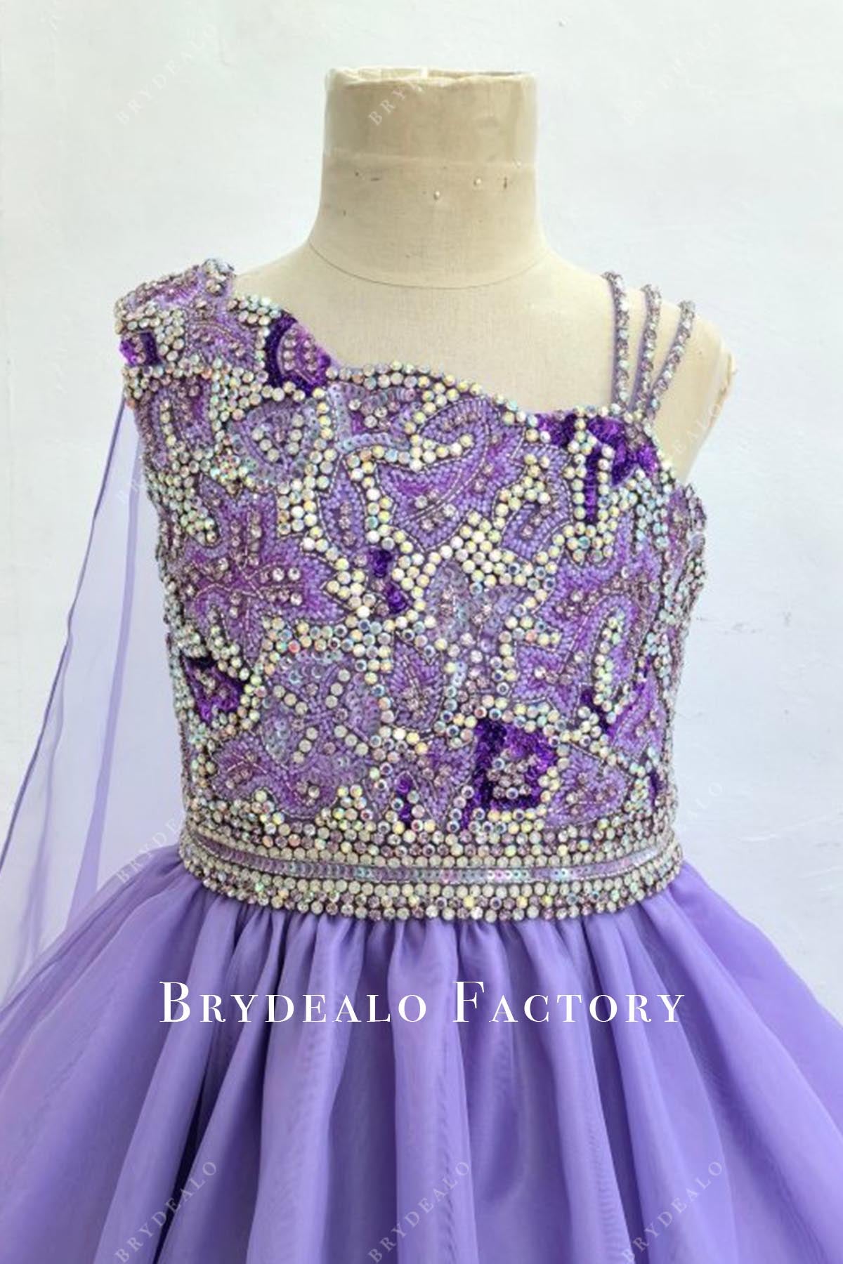 crystals asymmetrical pageant dress