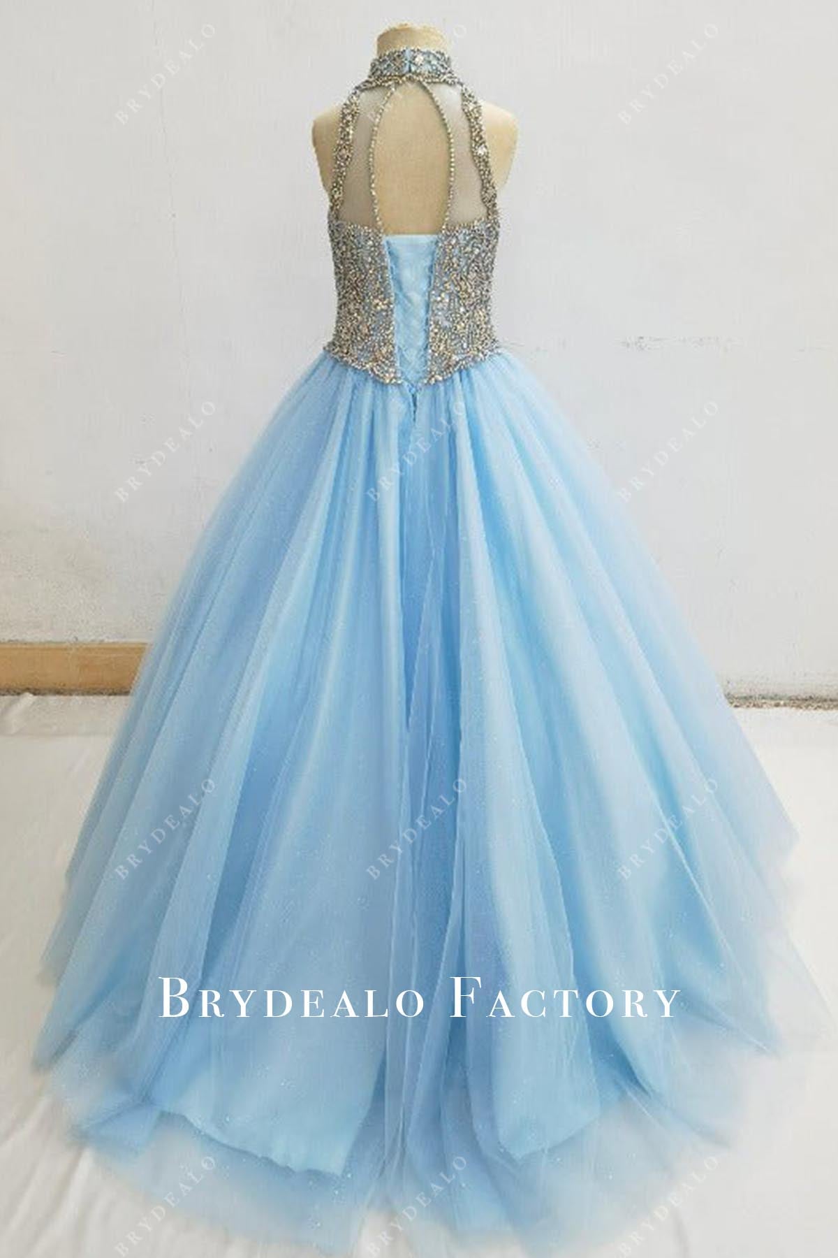 crystals blue a line pageant dress