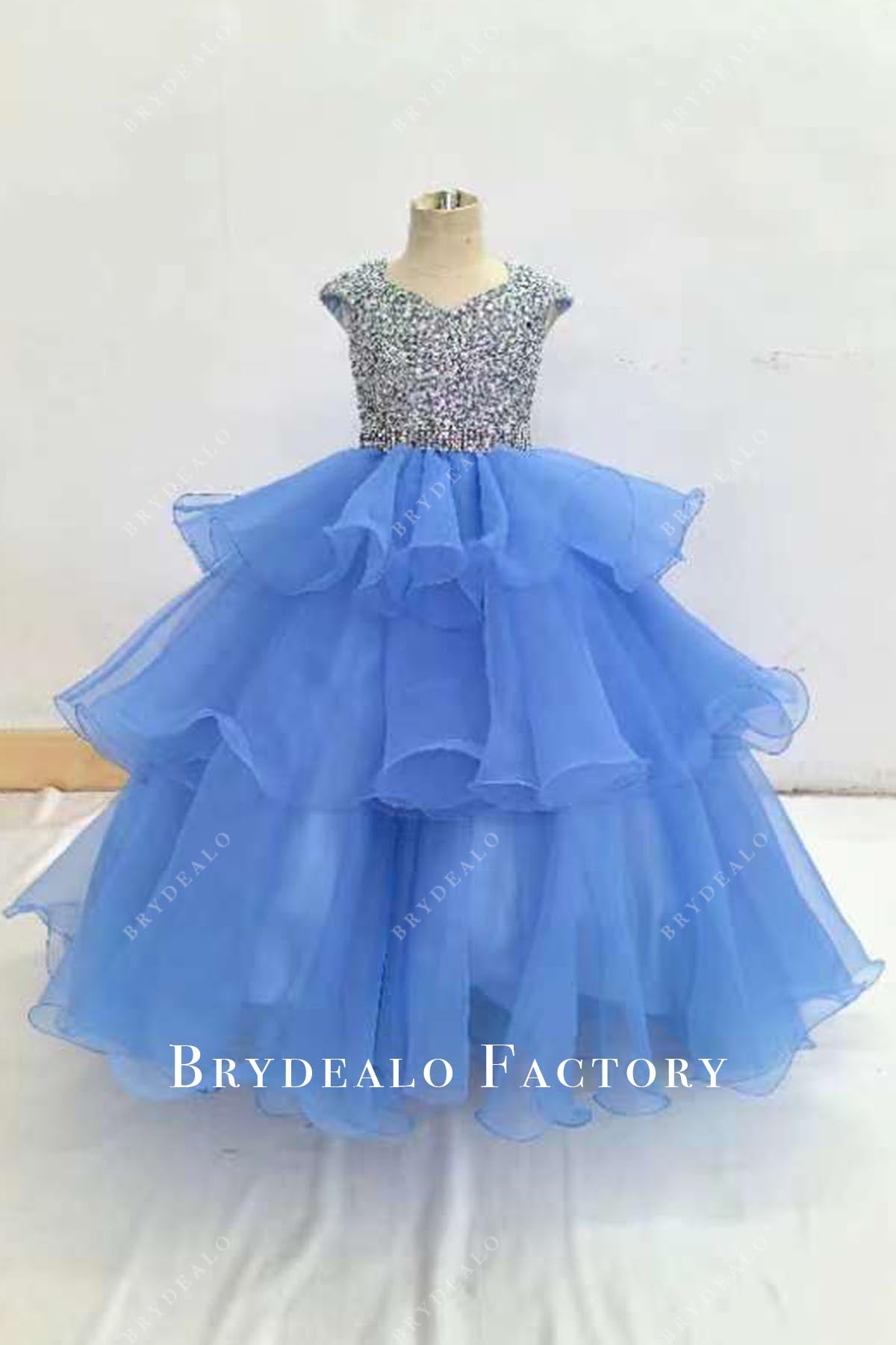 crystals blue a line pageant dress
