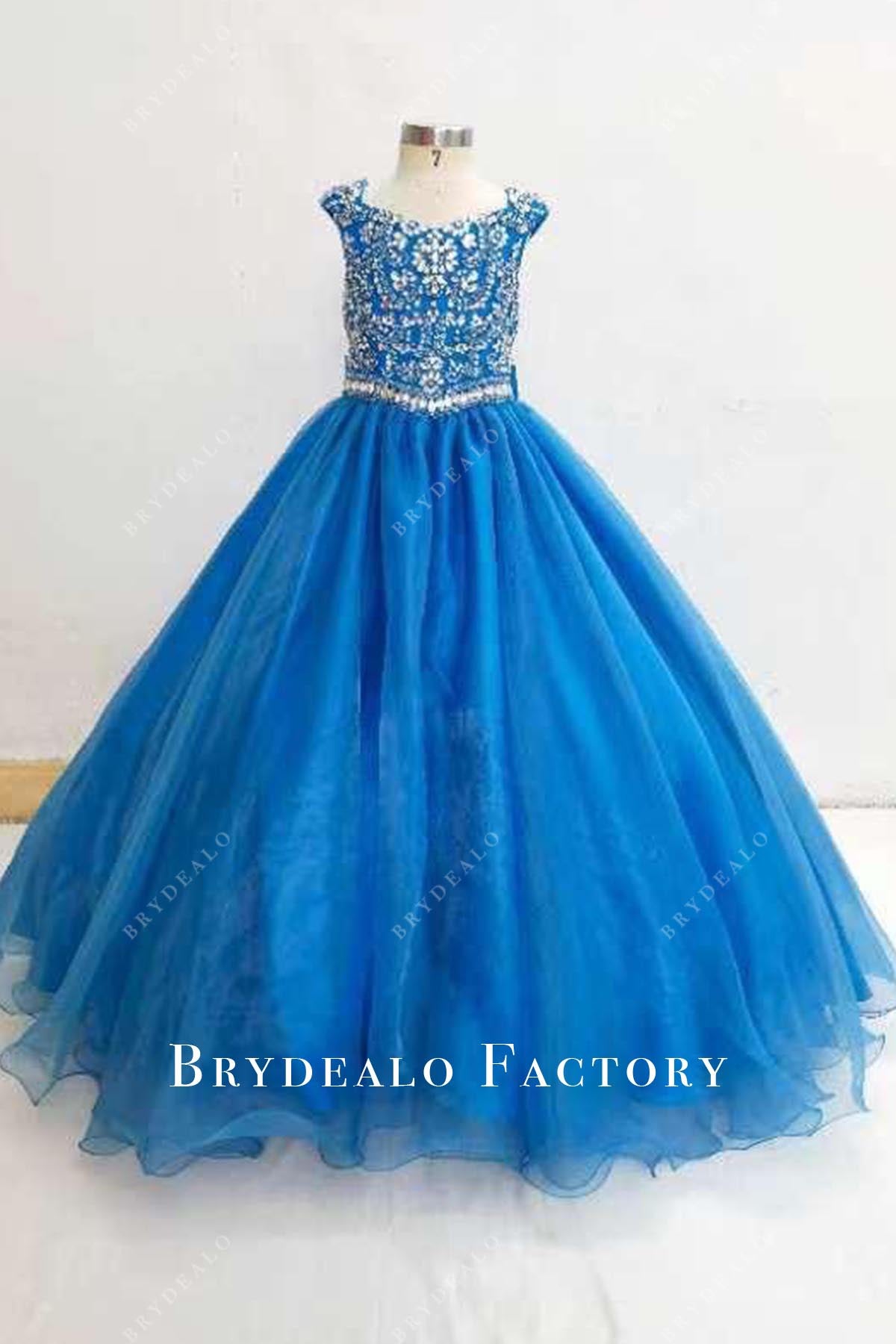 crystals blue a line pageant dress