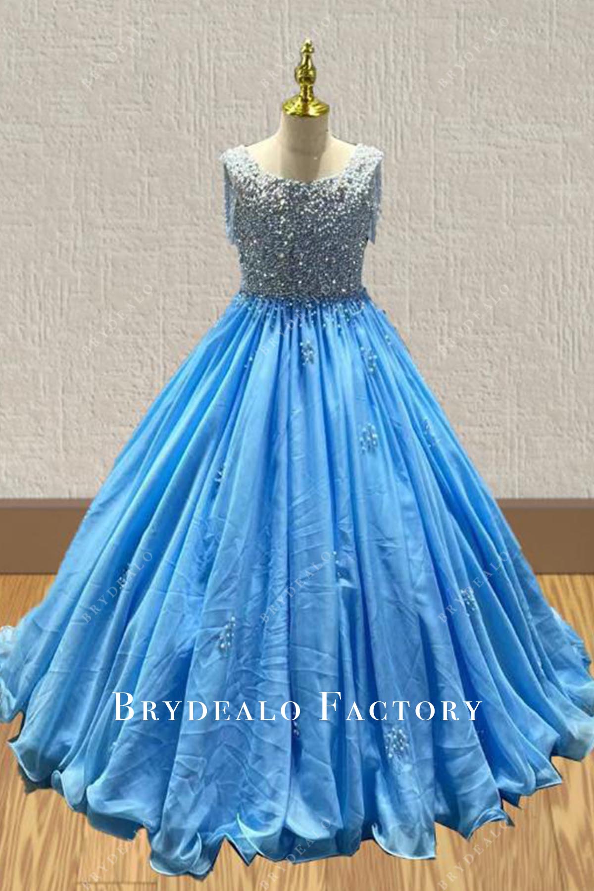 crystals blue a line pageant dress