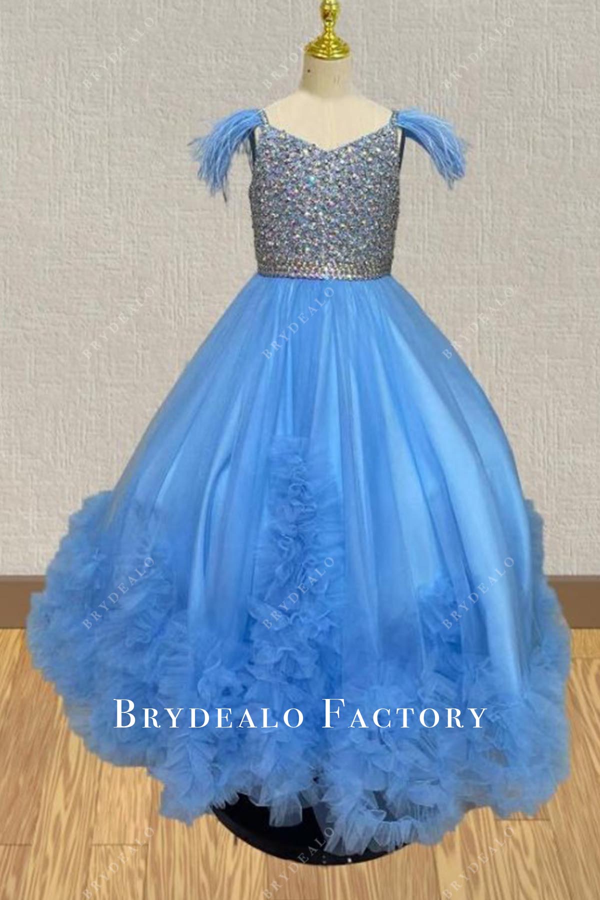 crystals blue a line pageant dress