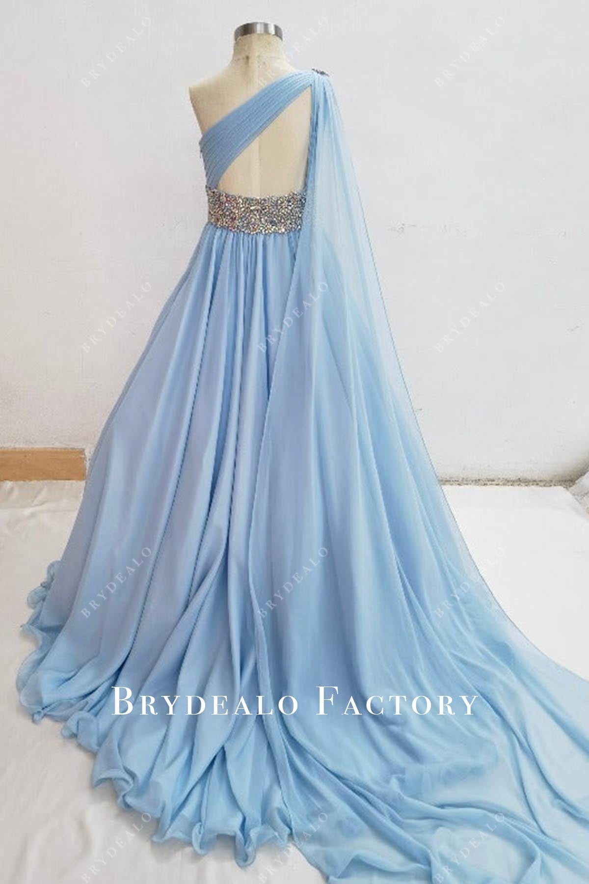 crystals blue court train pageant dress