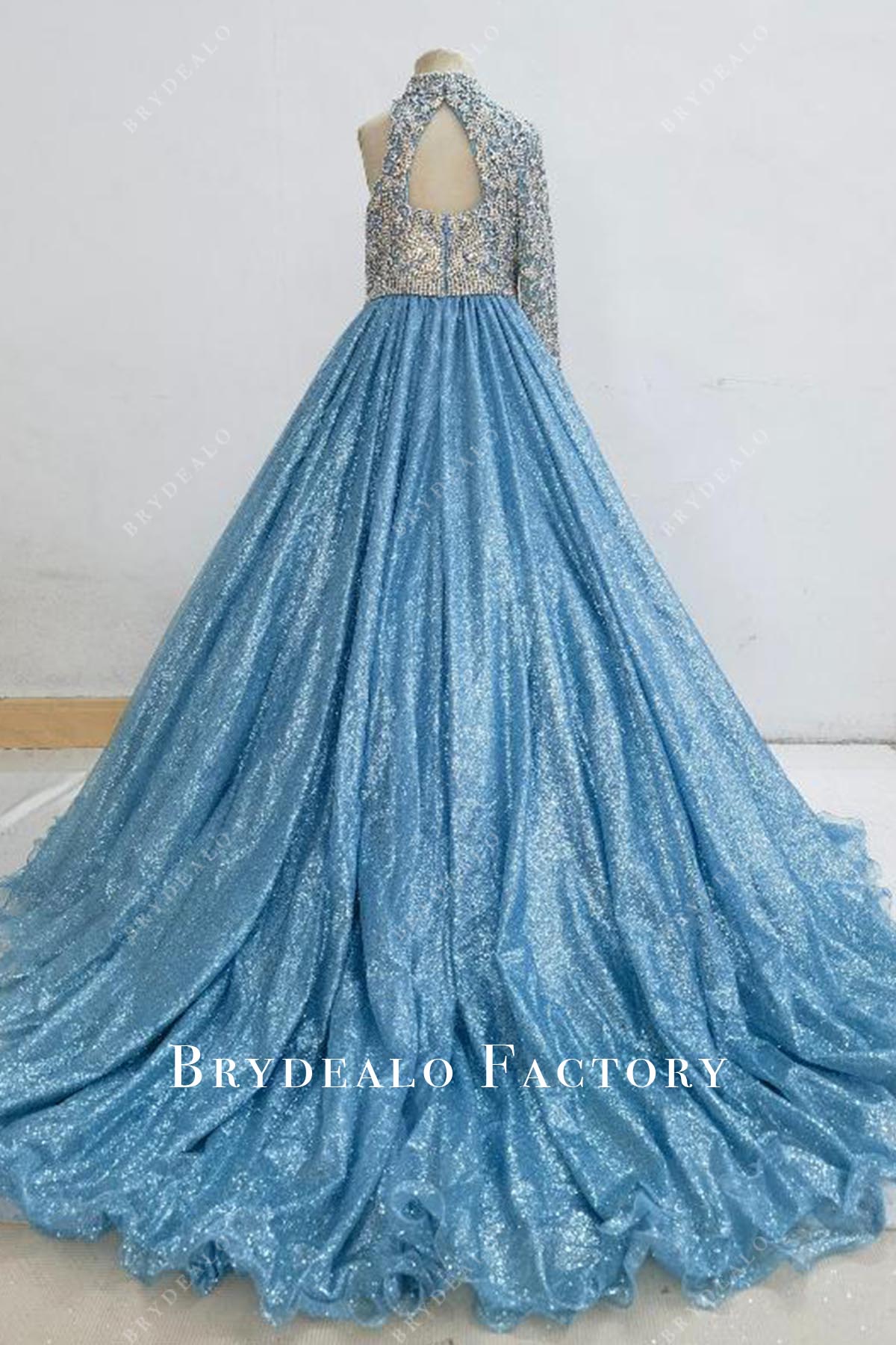 crystals blue court train pageant dress