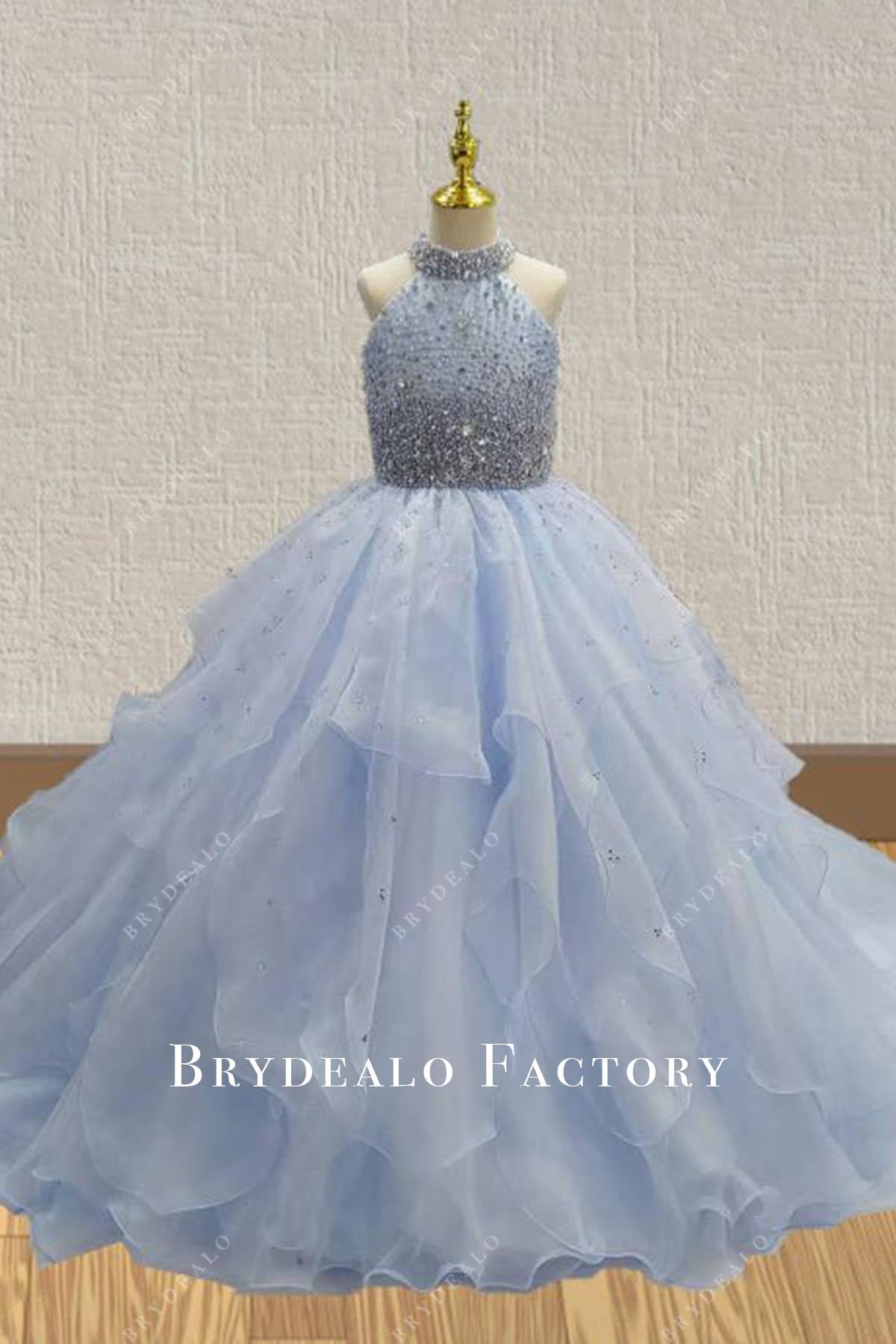 crystals blue halter pageant dress
