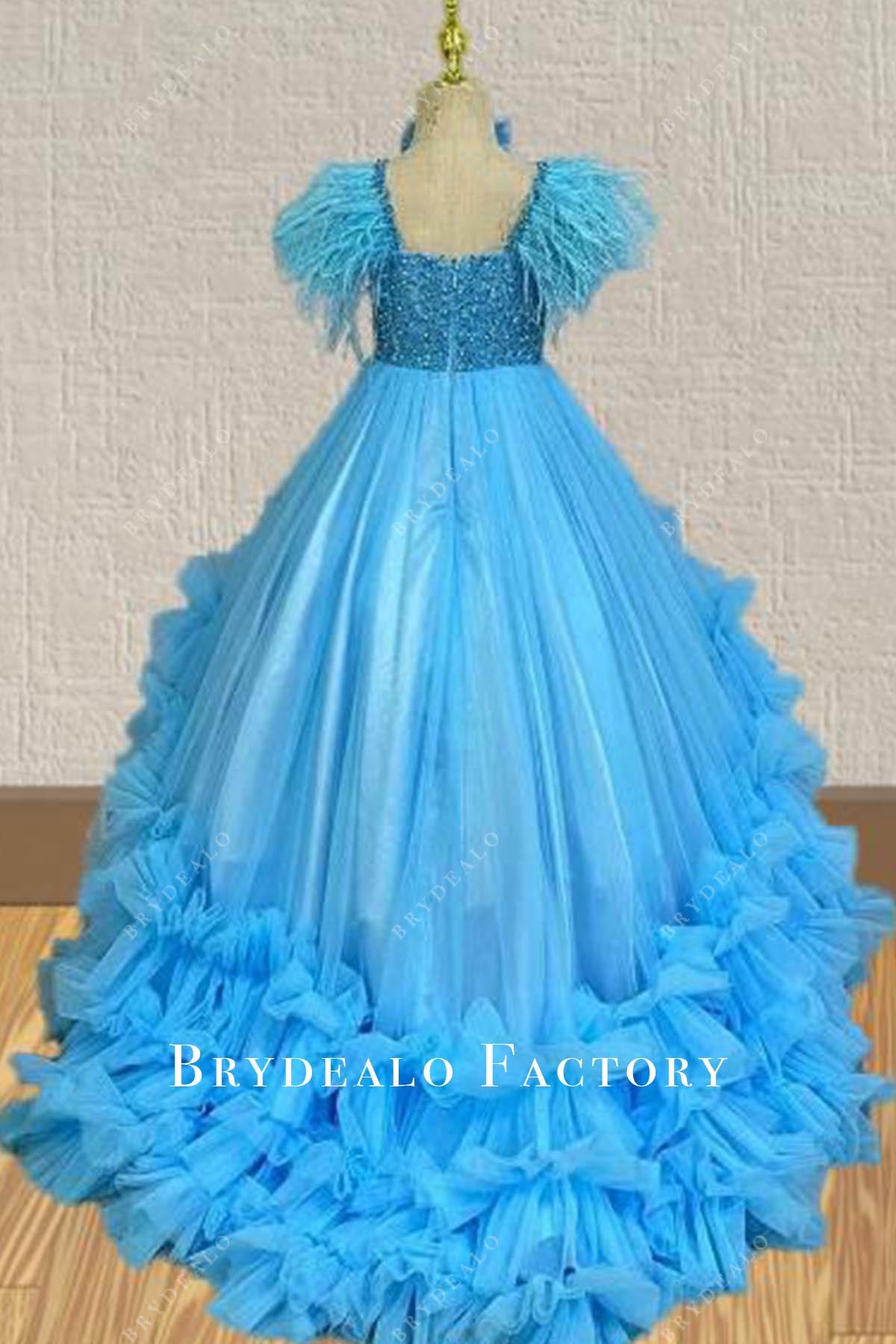 crystals blue layered pageant dress