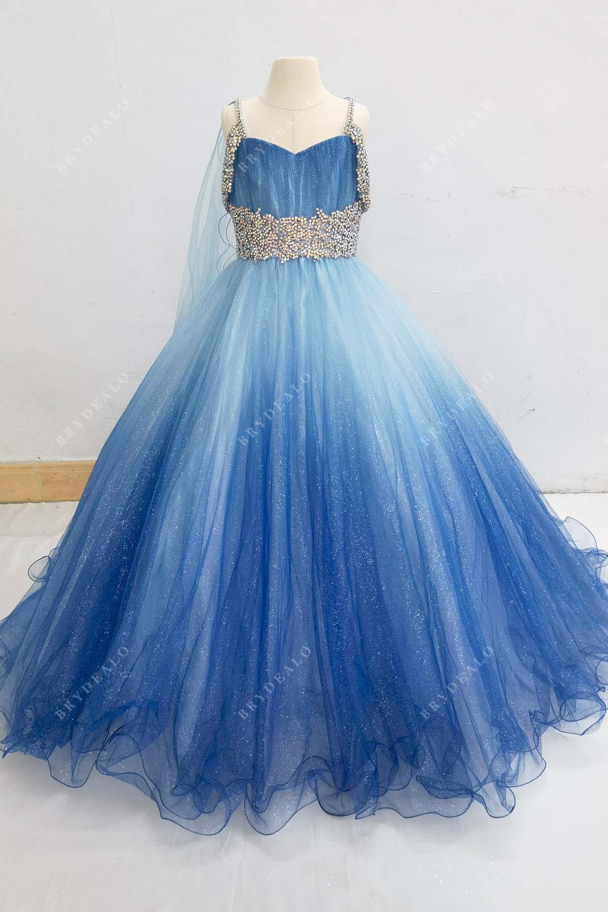 crystals blue ombre a line pageant dress