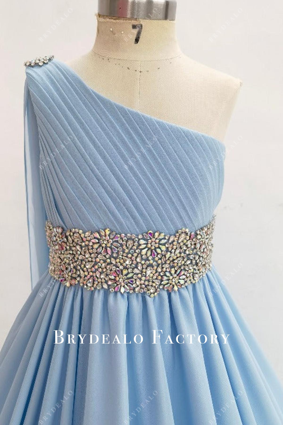 crystals blue one shoulder pageant dress