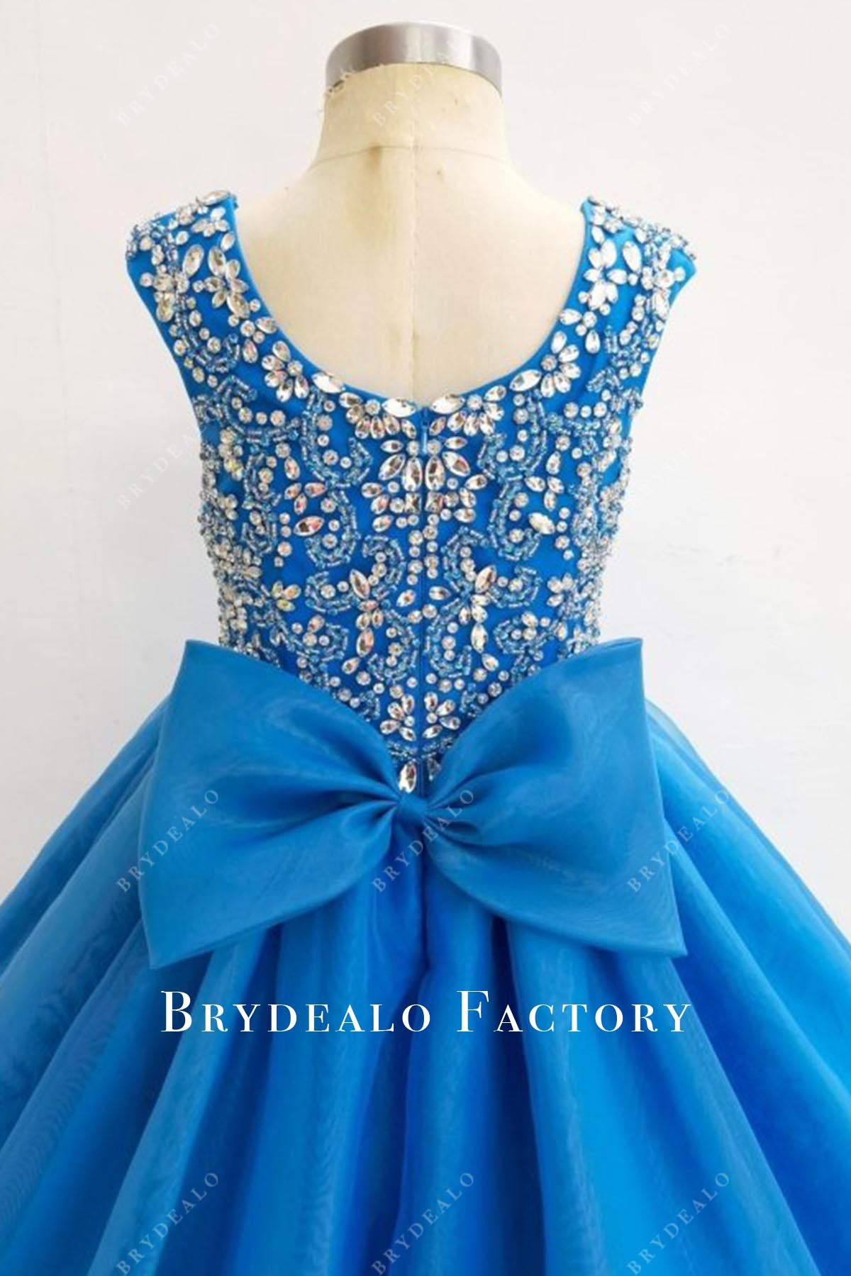 crystals blue scoop back pageant dress