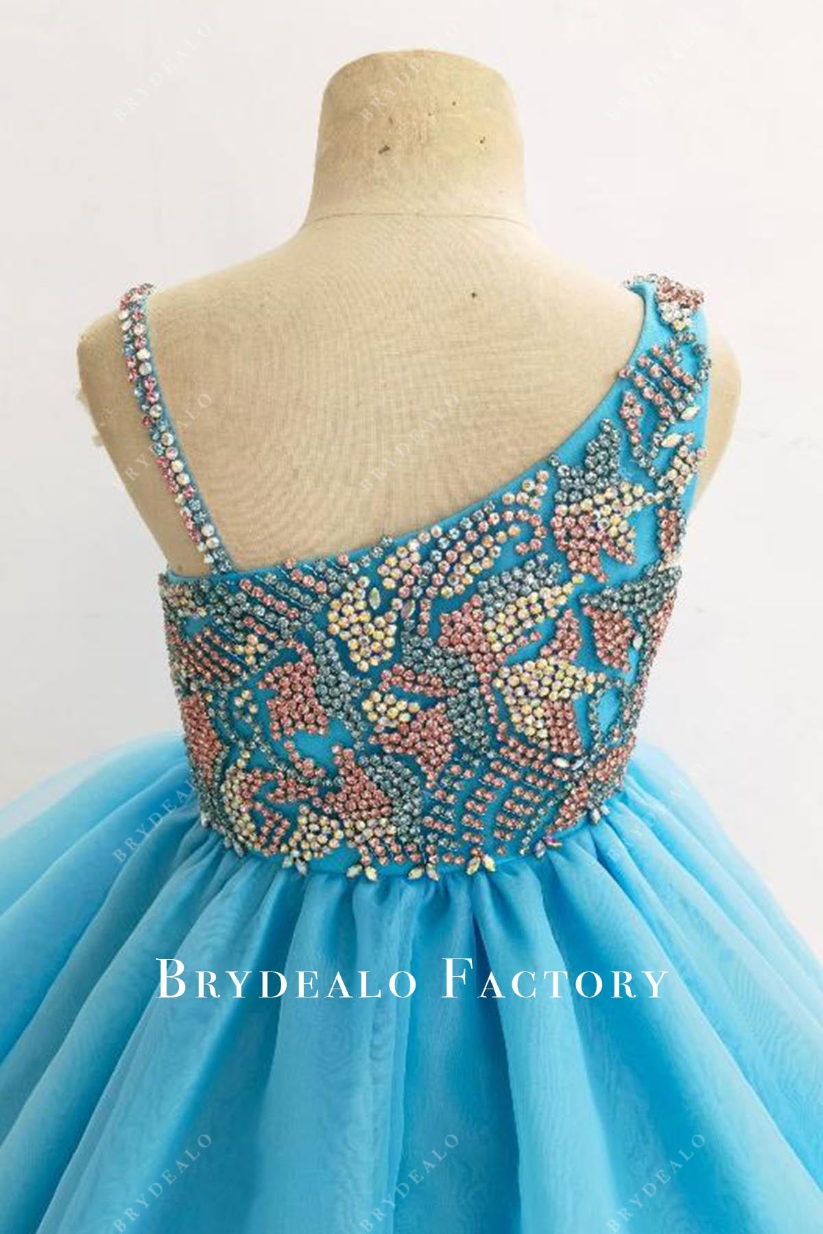 crystals blue sleeveless pageant dress