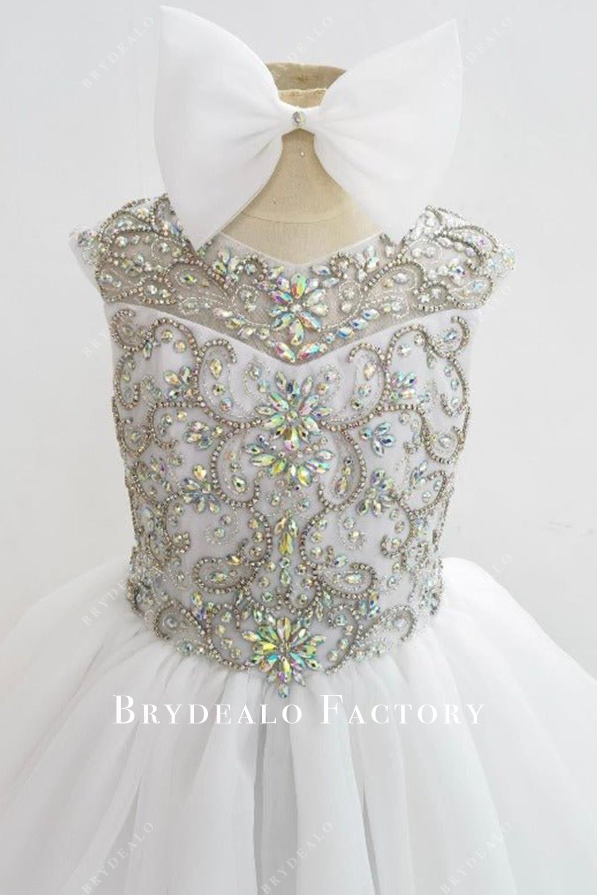 crystals cap sleeves flower girl dress