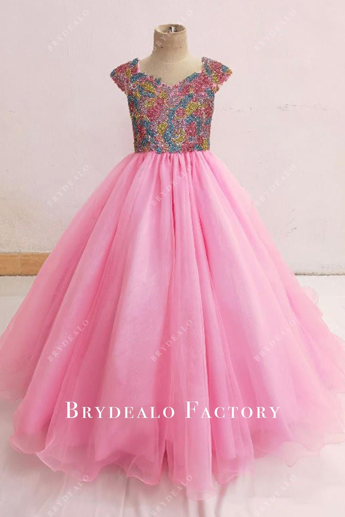 crystals cap sleeves pageant dress