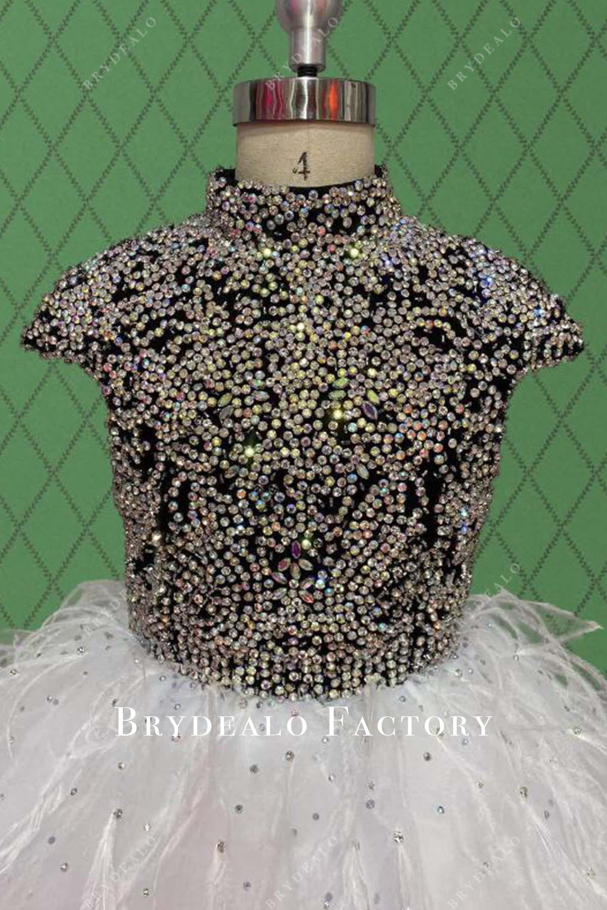 crystals cap sleeves pageant dress