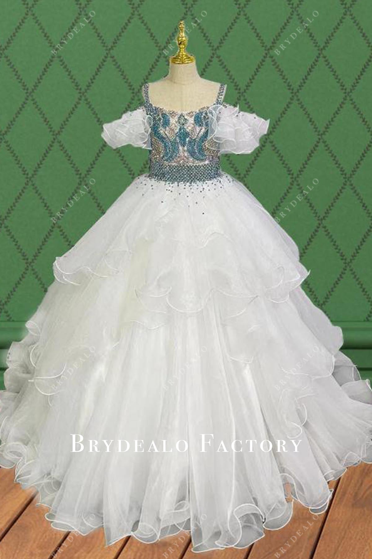 crystals cold shoulder sleeves pageant dress