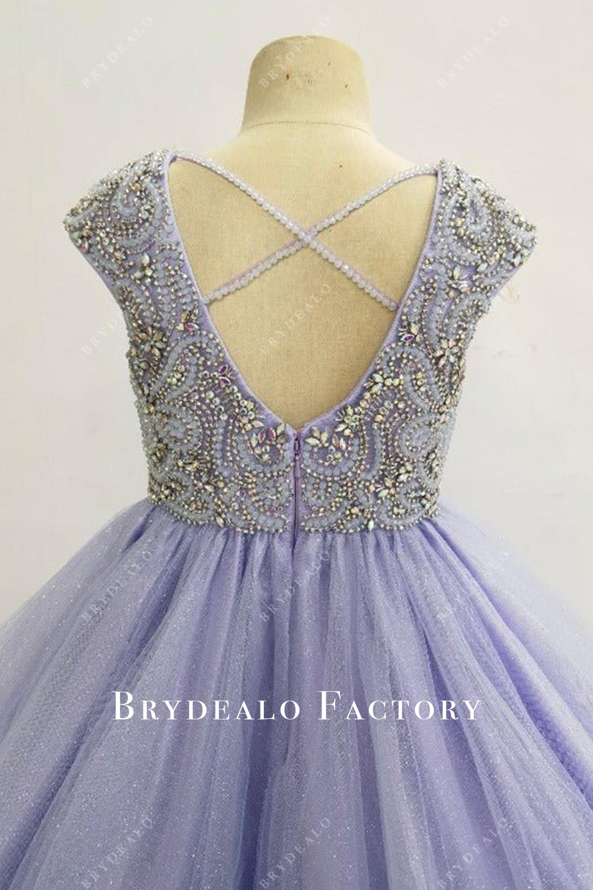 crystals crisscross back pageant dress