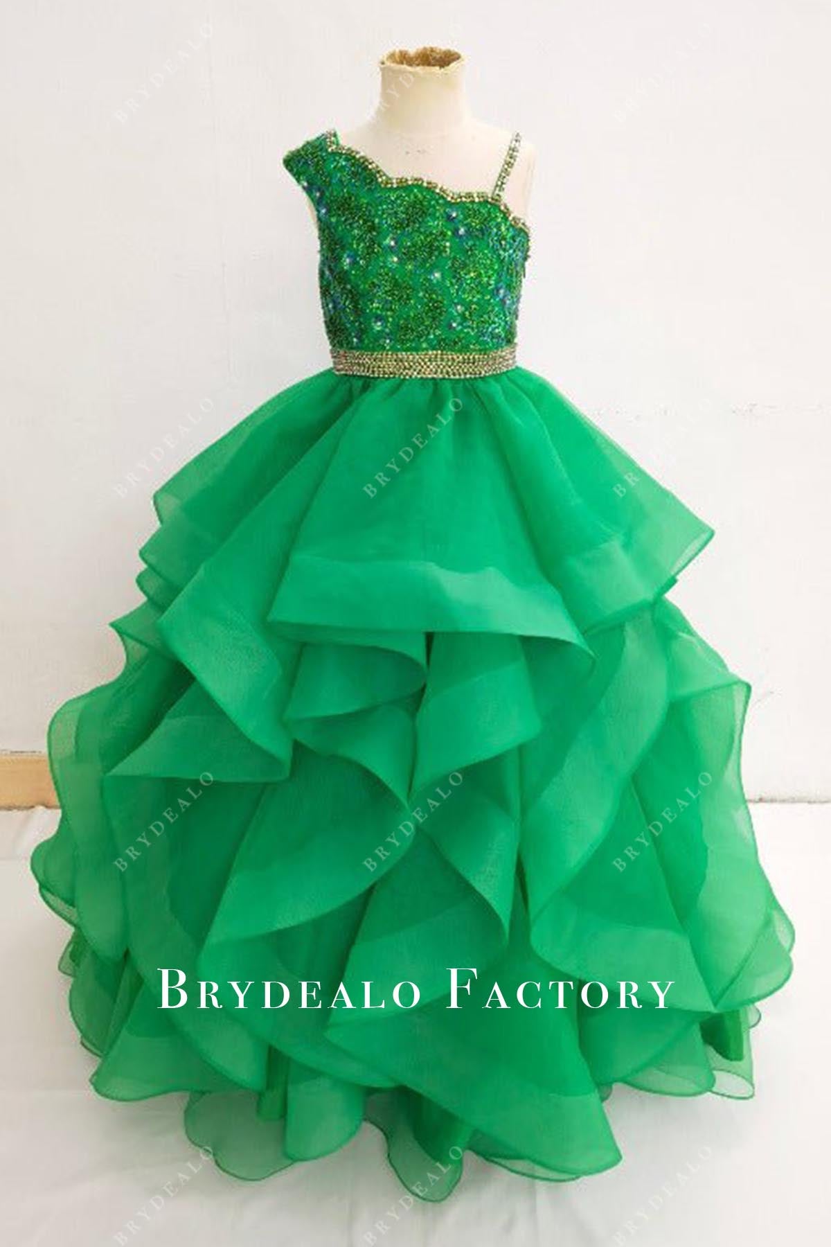crystals emerald a line pageant dress