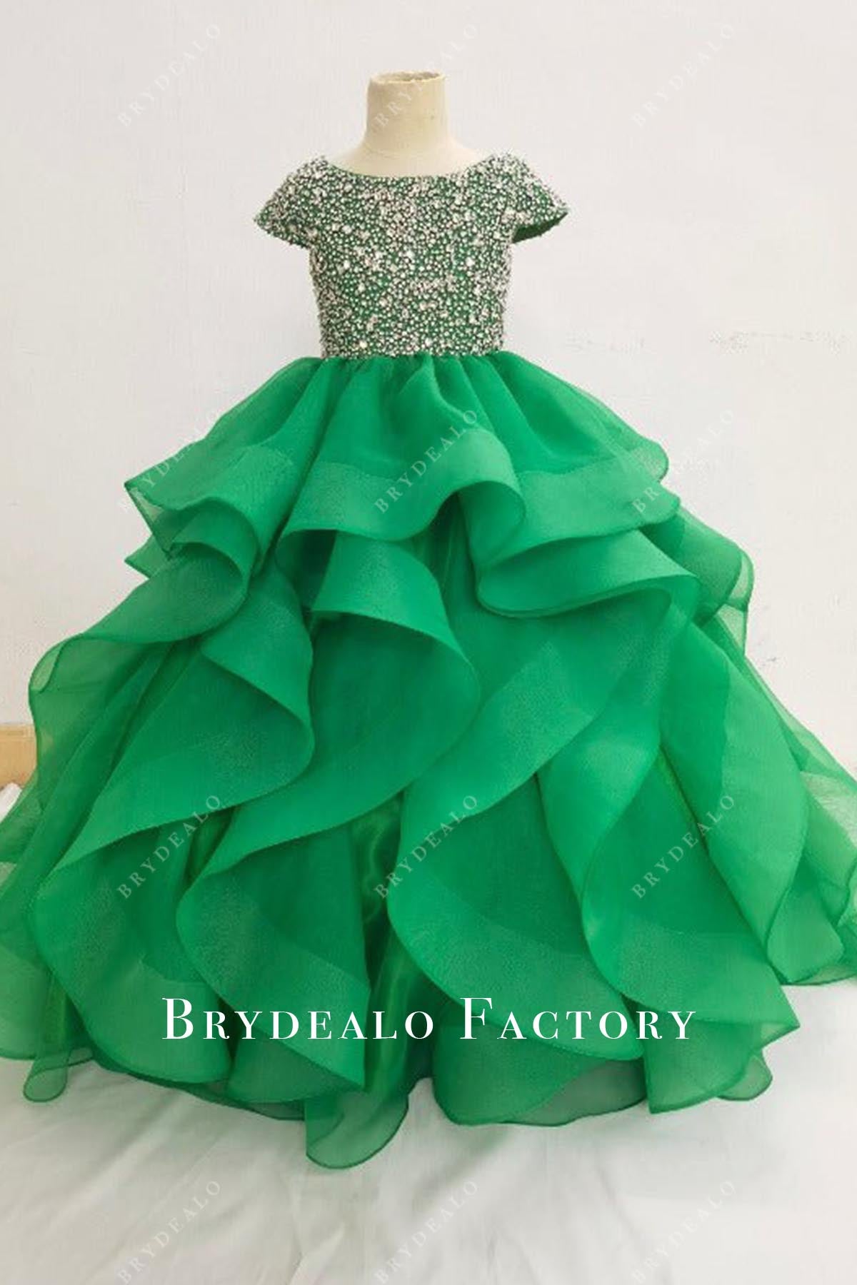 crystals emerald a line pageant dress