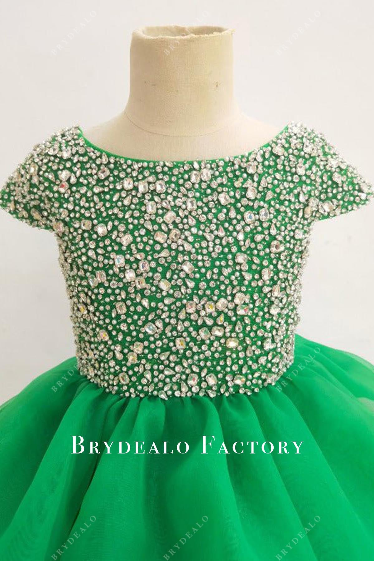 crystals emerald cap sleeves pageant dress