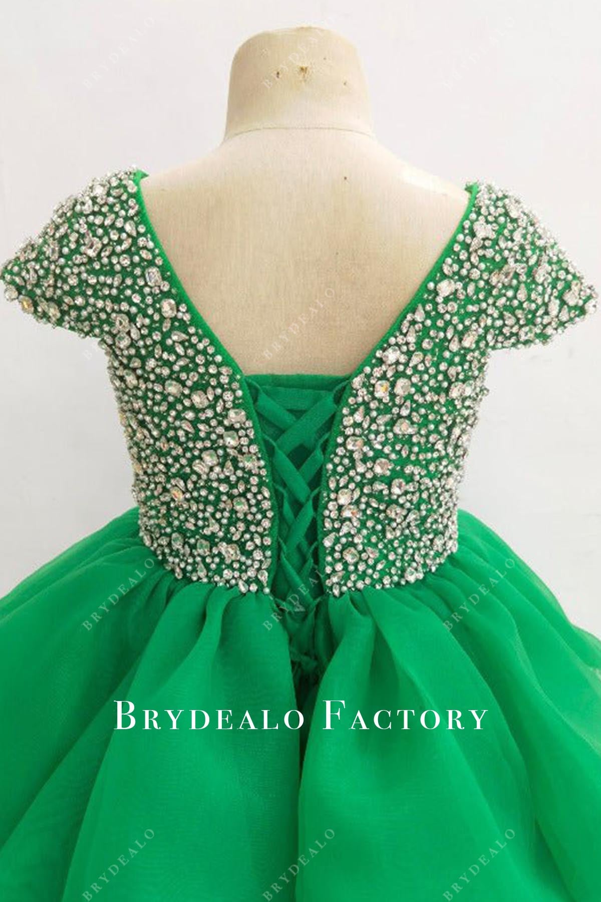 crystals emerald lace up back pageant dress