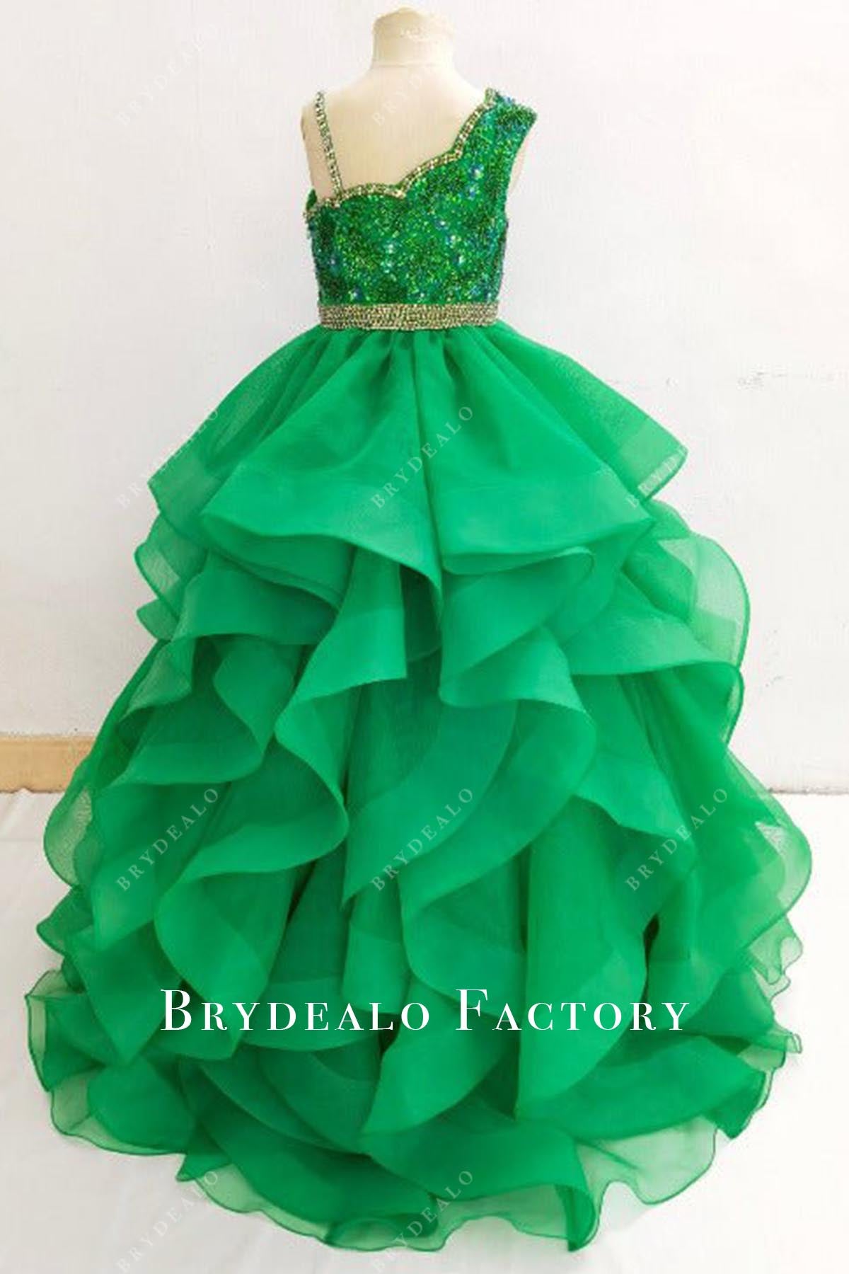 crystals emerald ruffled pageant dress