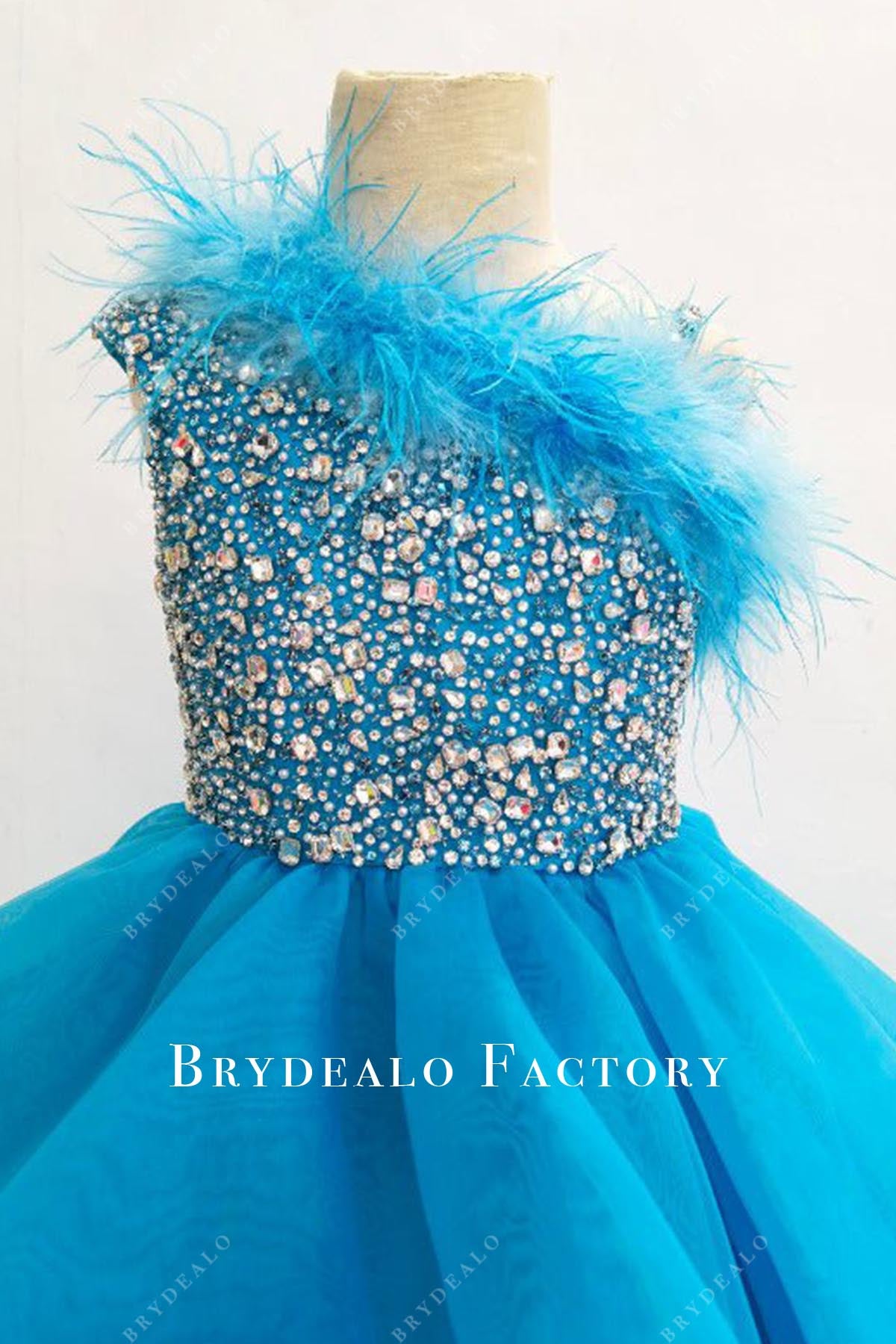 crystals feathered neckline pageant dress