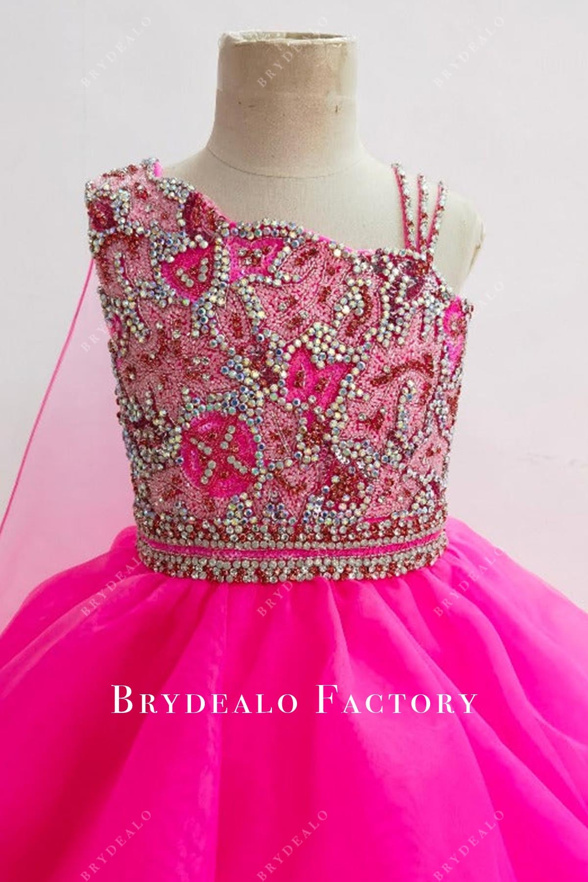 crystals fuchsia asymmetrical pageant dress