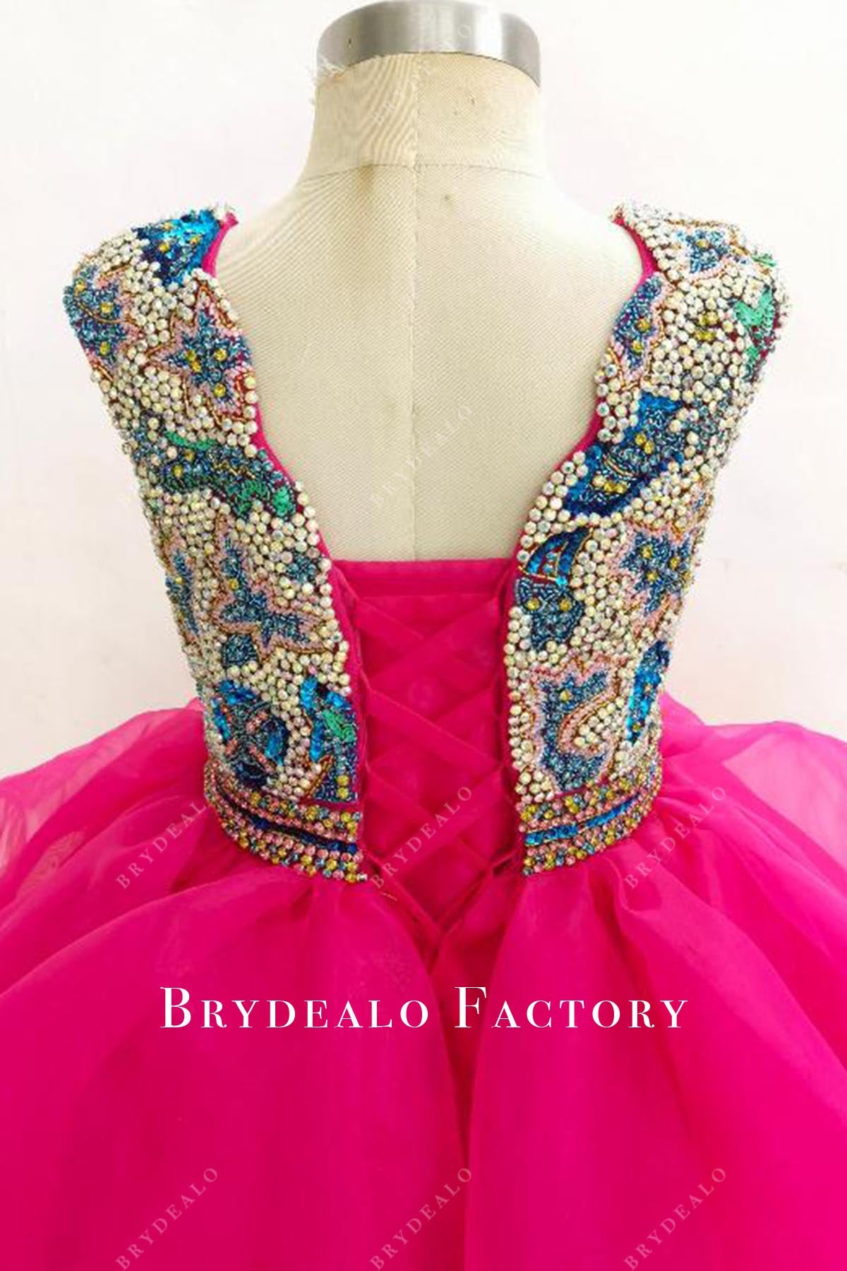 crystals fuchsia lace up back pageant dress