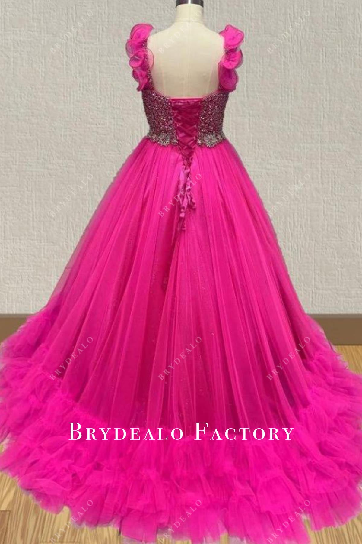 crystals fuchsia lace up back pageant dress
