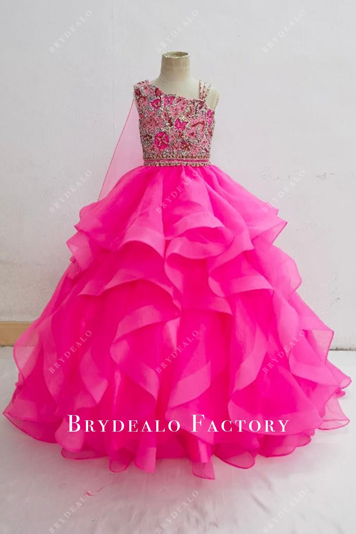 crystals fuchsia ruffled pageant dress