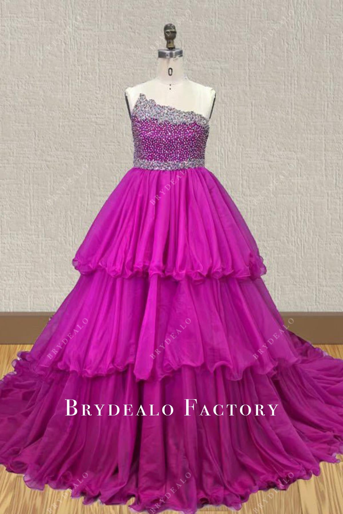 crystals fuchsia strapless pageant dress