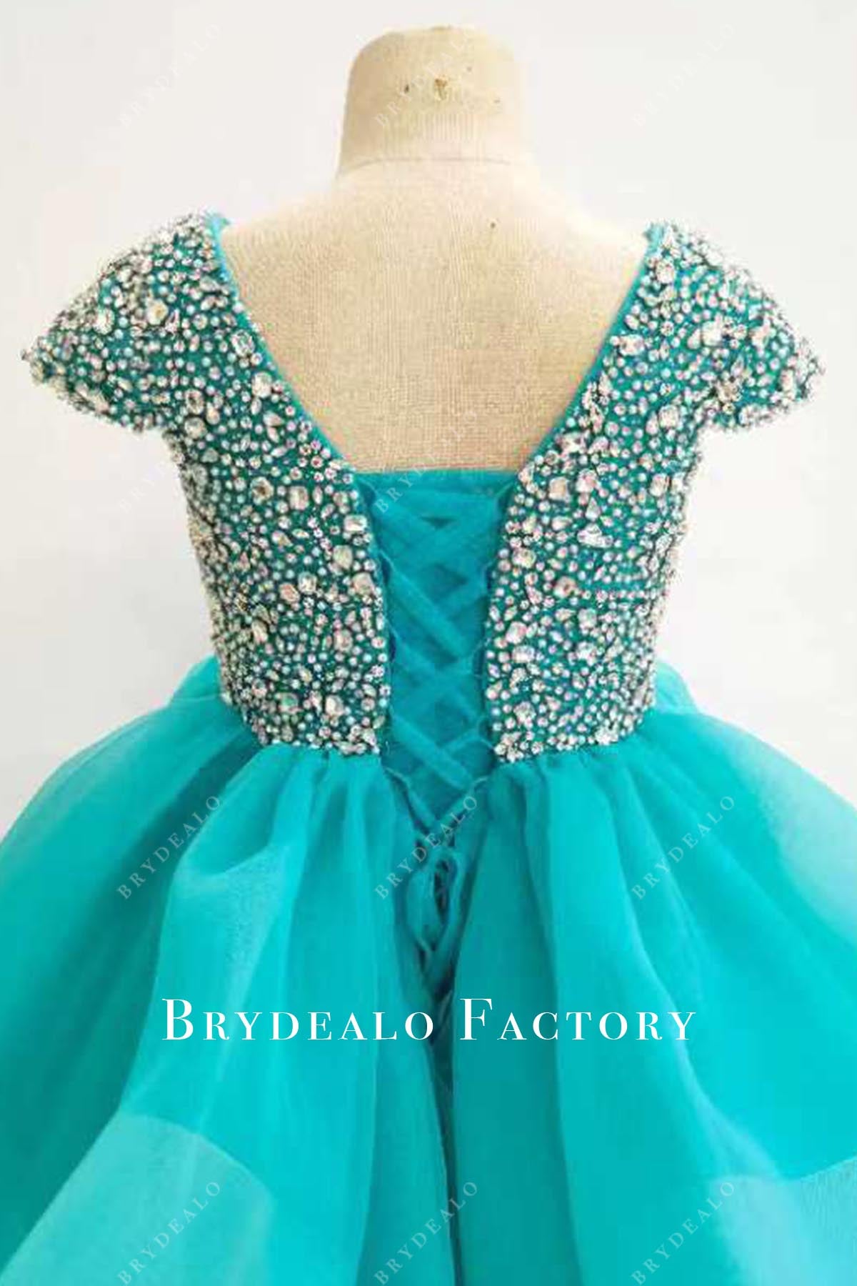 crystals green lace up back pageant dress