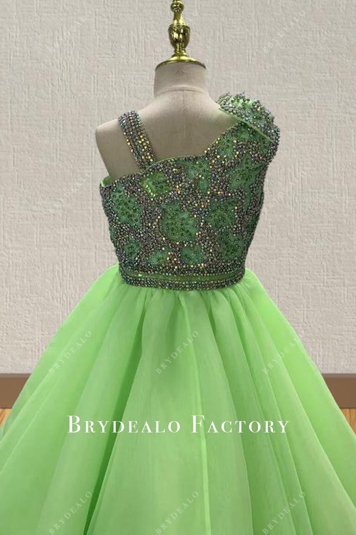 crystals green sleeveless pageant dress