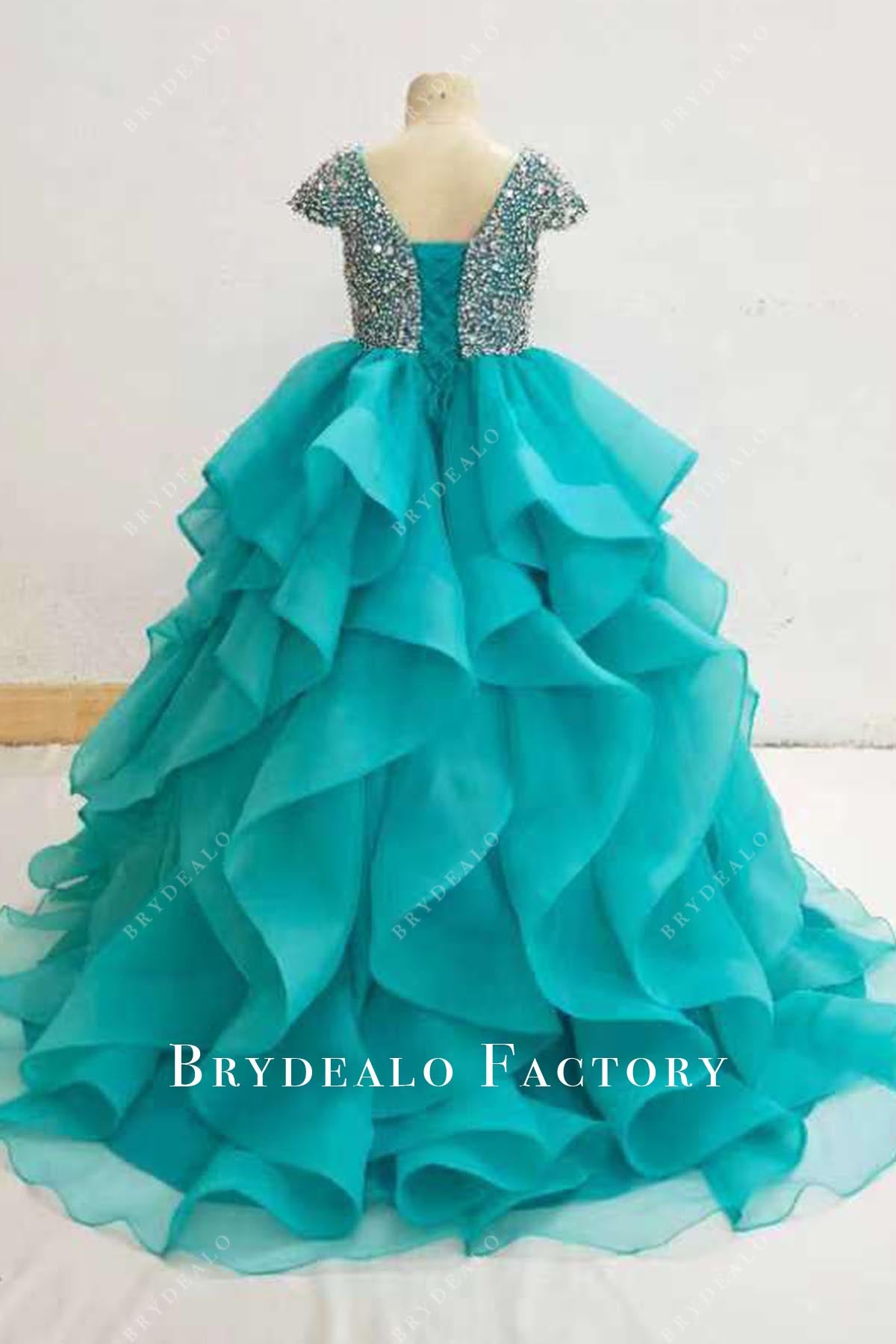 crystals green sweep train pageant dress