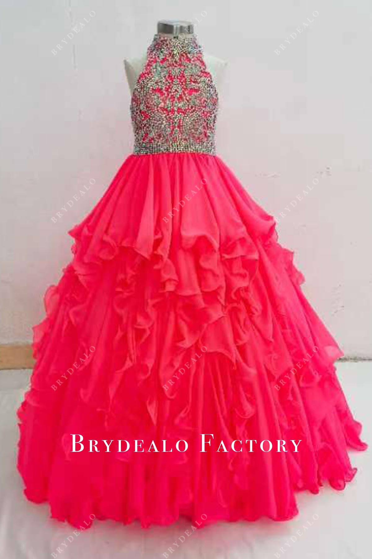 crystals halter pageant dress