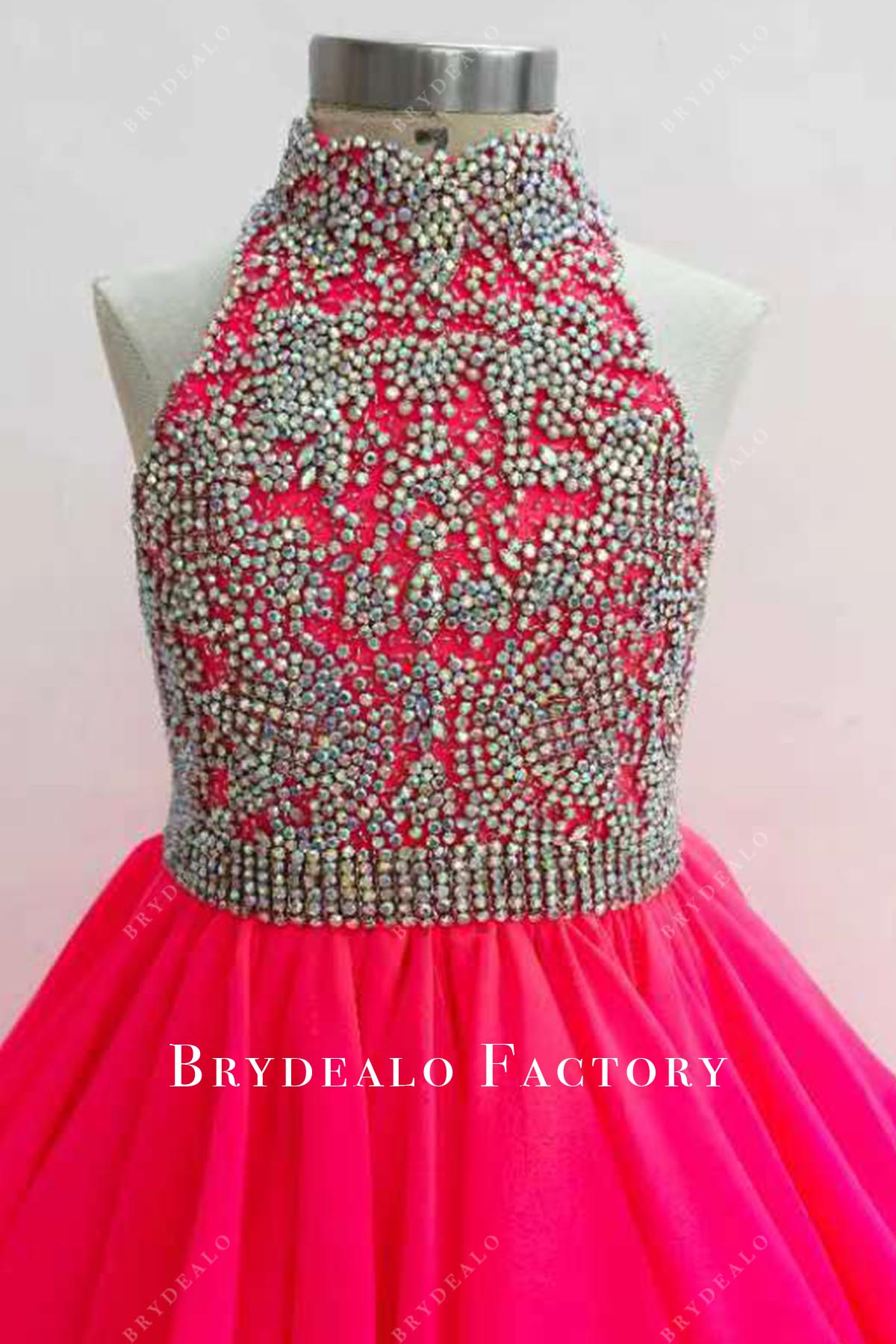 crystals halter sleeveless pageant dress