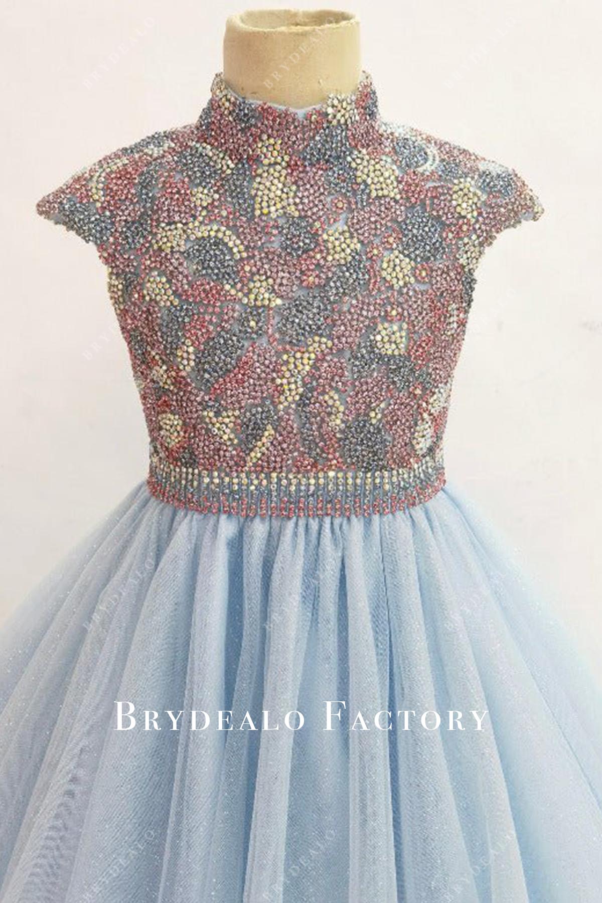 crystals high neck pageant dress