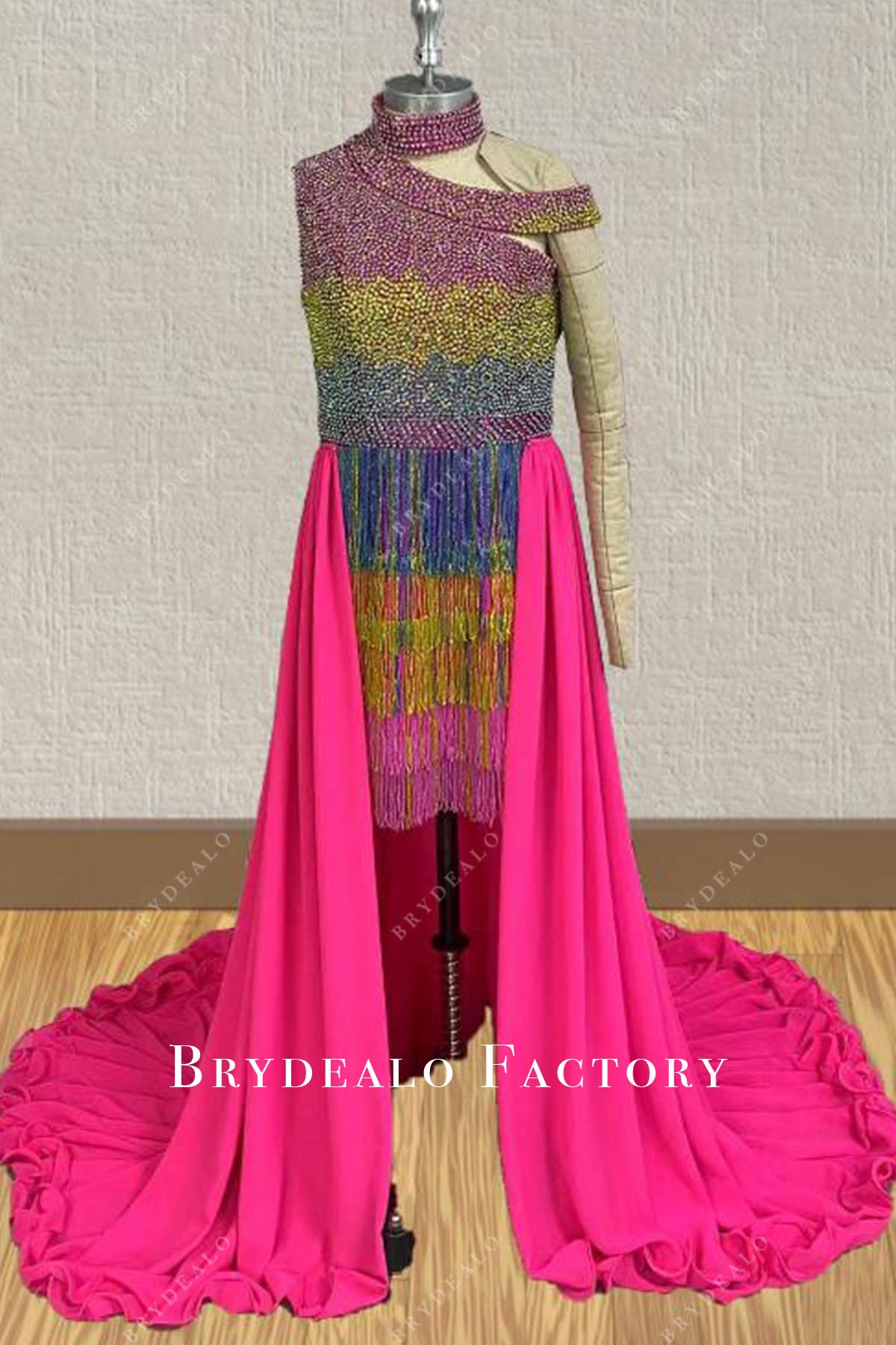 crystals high neck pageant dress