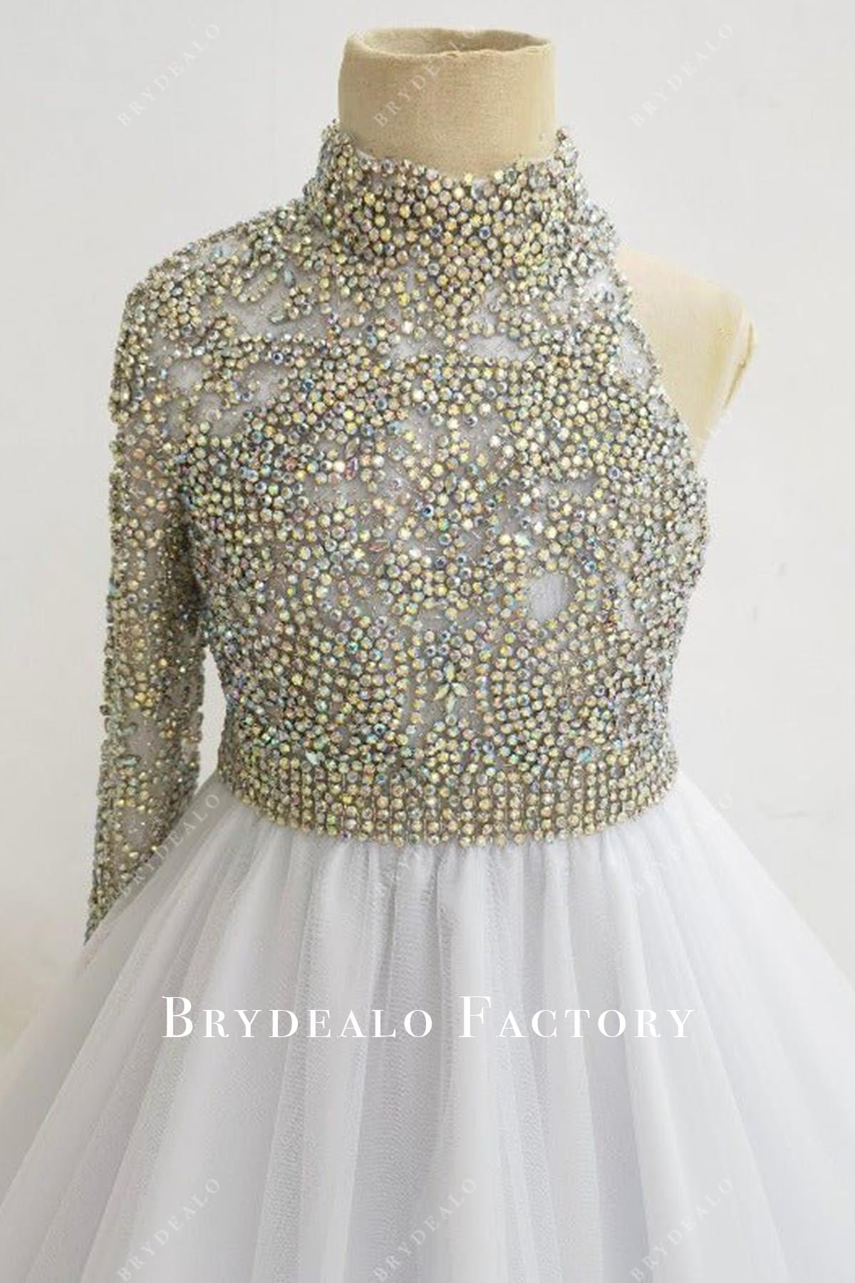 crystals high neck pageant dress