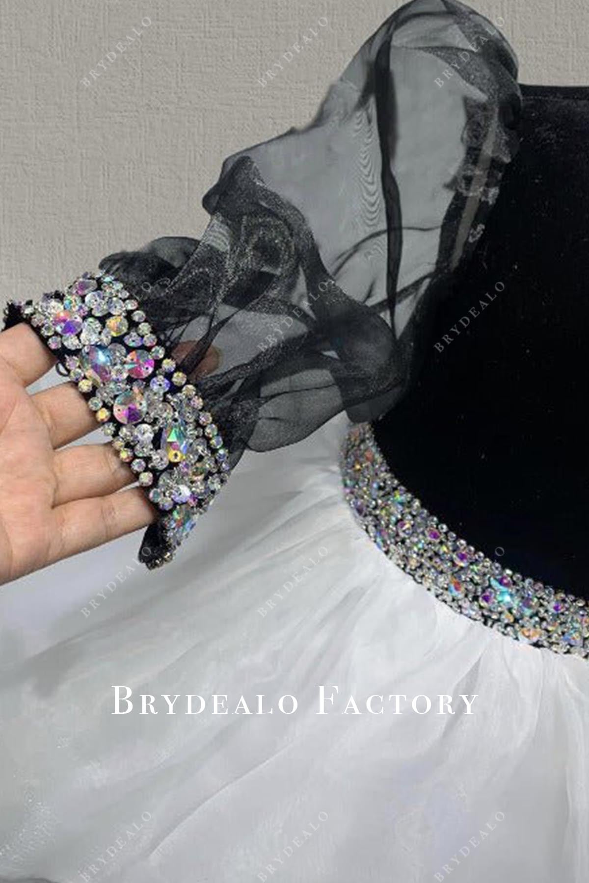 crystals illusion sleeve pageant dress