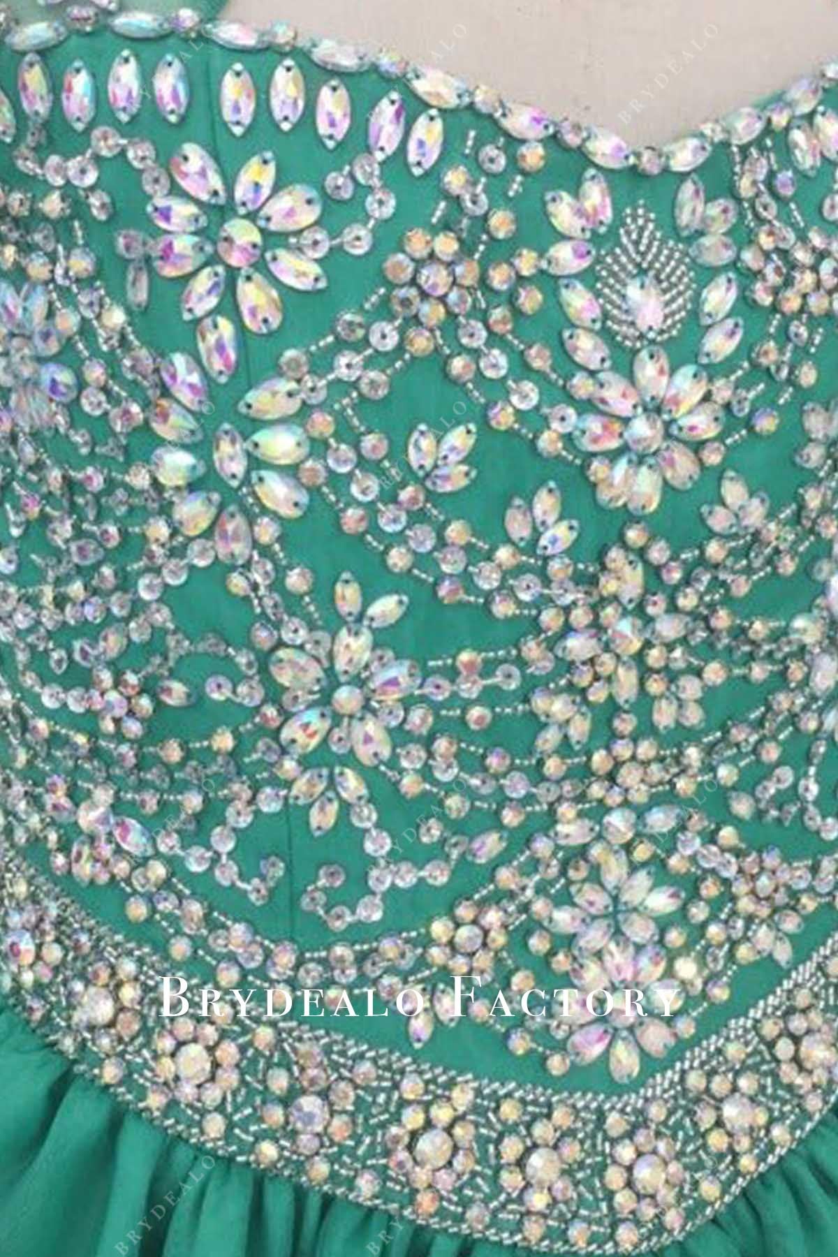 crystals jungle green pageant dress