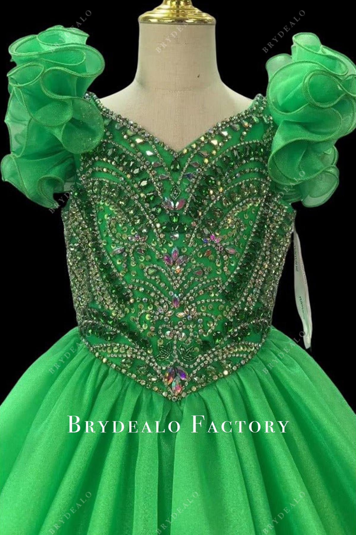 crystals jungle green pageant dress