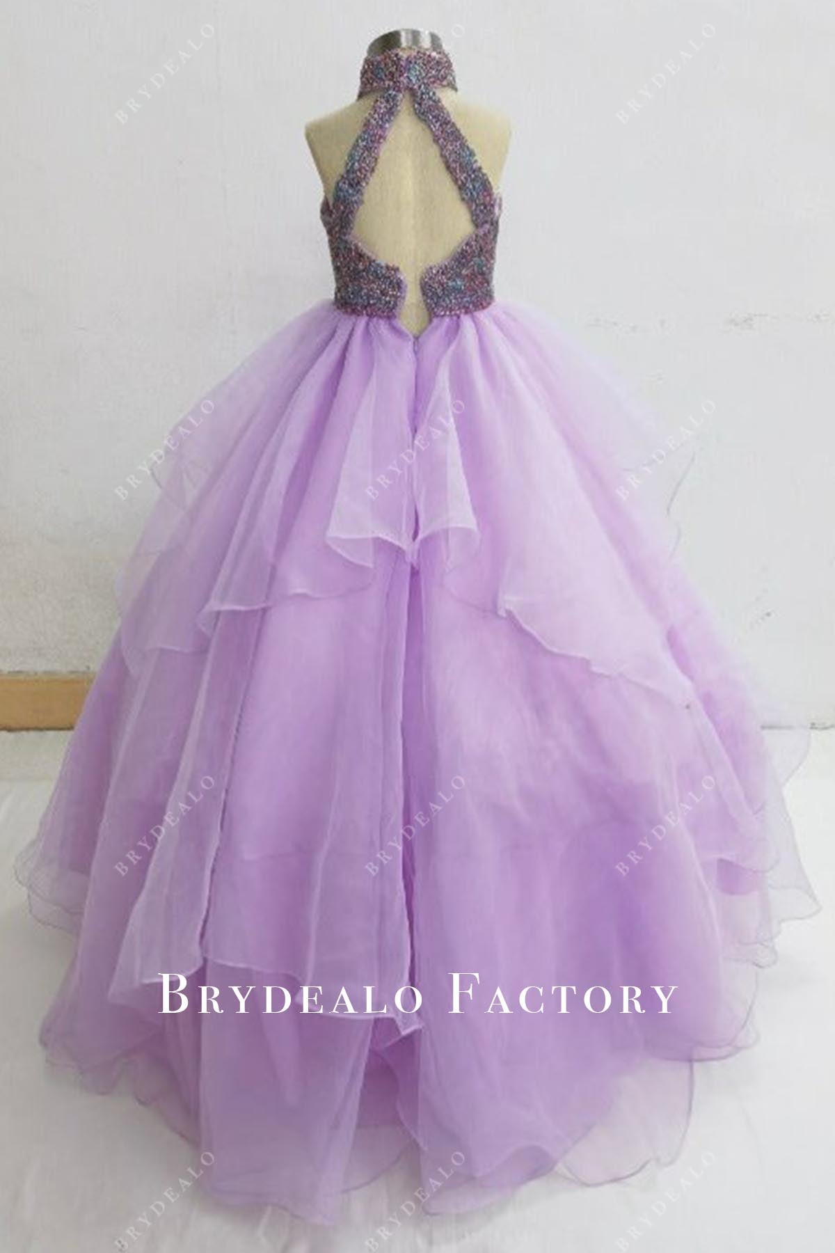 crystals lilac keyhole back pageant dress