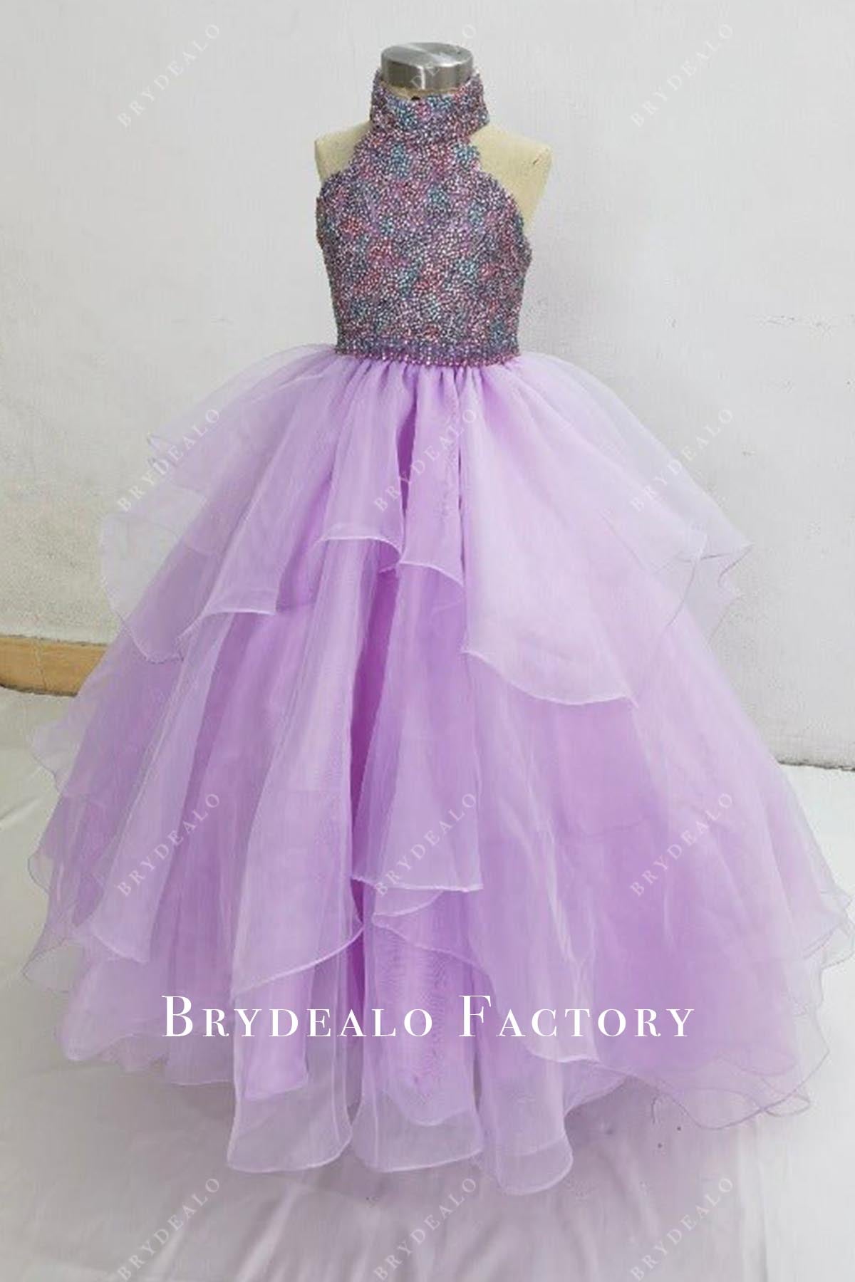 crystals lilac layered pageant dress