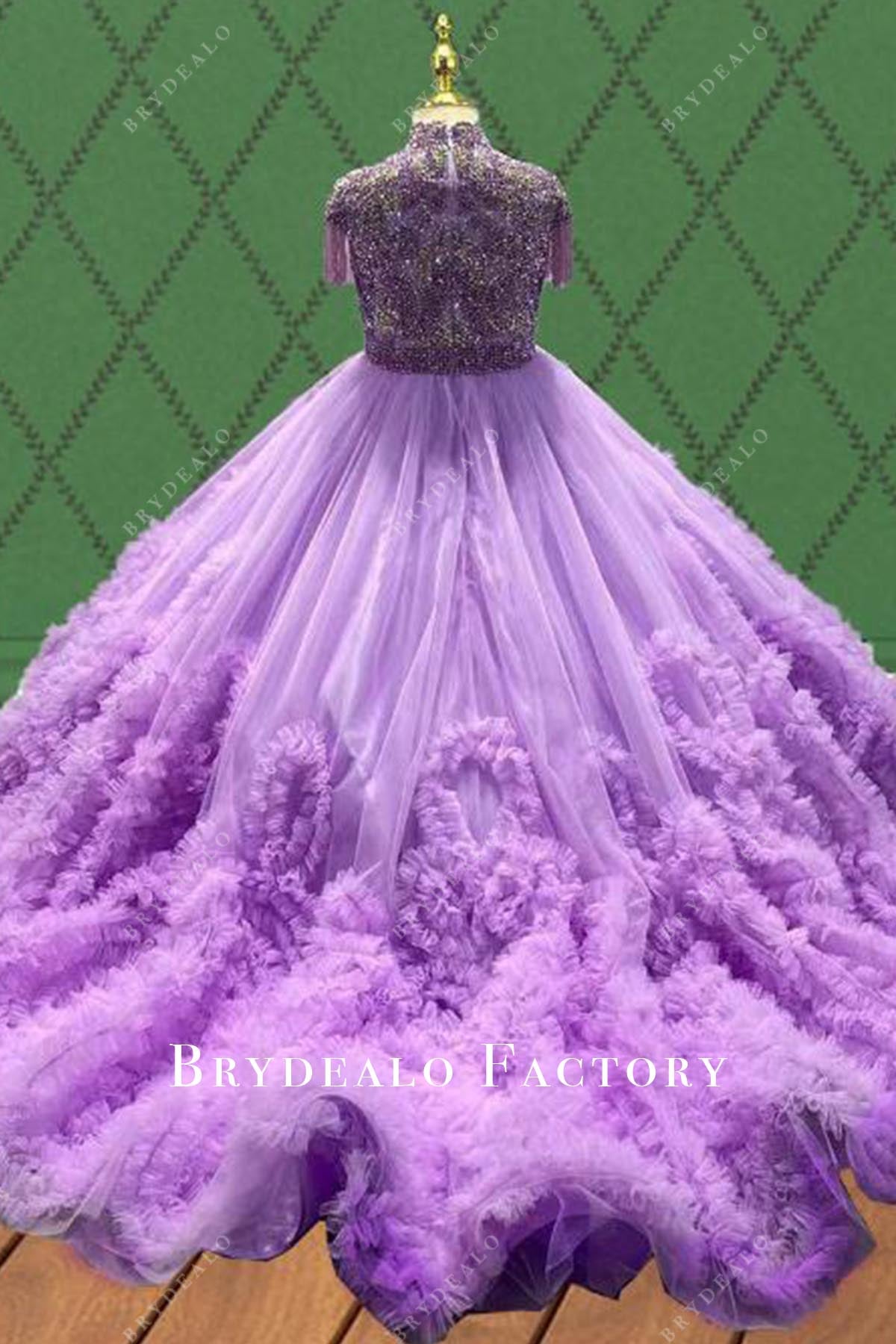 crystals lilac ruffled pageant dress