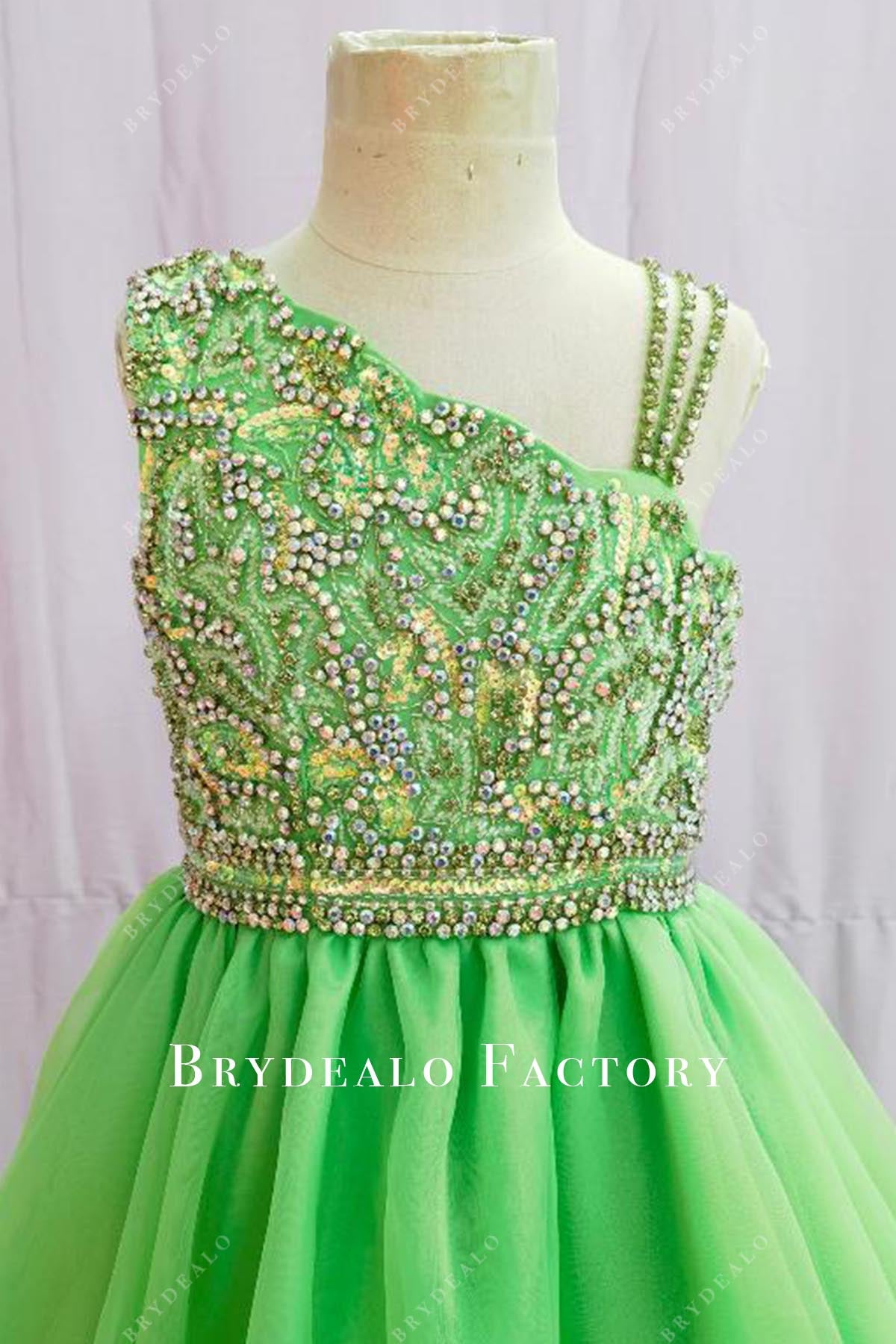 crystals lime green sleeveless pageant dress